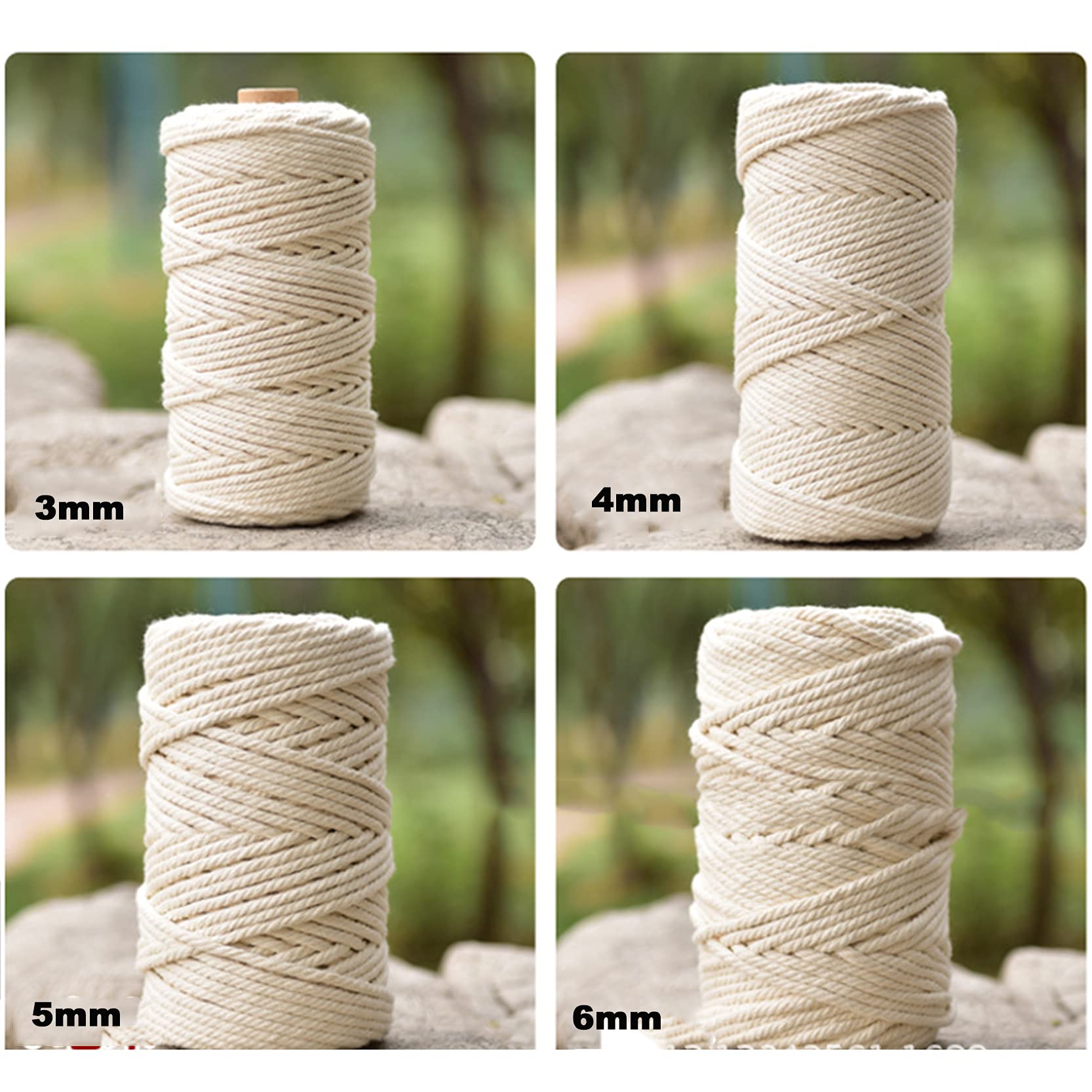 ZNKZJ Baumwoll Makramee Garnfür Makramee Wandbehang,200 m weiches, verdrehtes Makramee-Seil aus natürlicher Baumwolle,Multifunktionales Baumwollstrick-Bastelseil,Beige-5mm