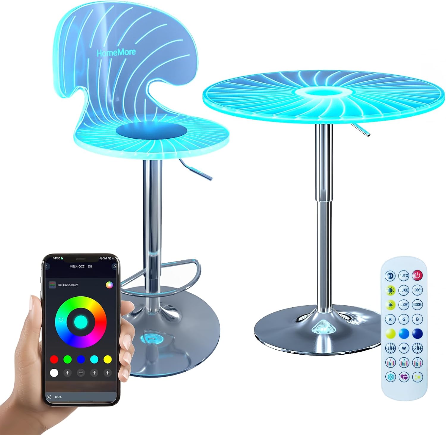 HOMEMORE Bar Lighting and Furniture Set Light-up Table Light-up Chair