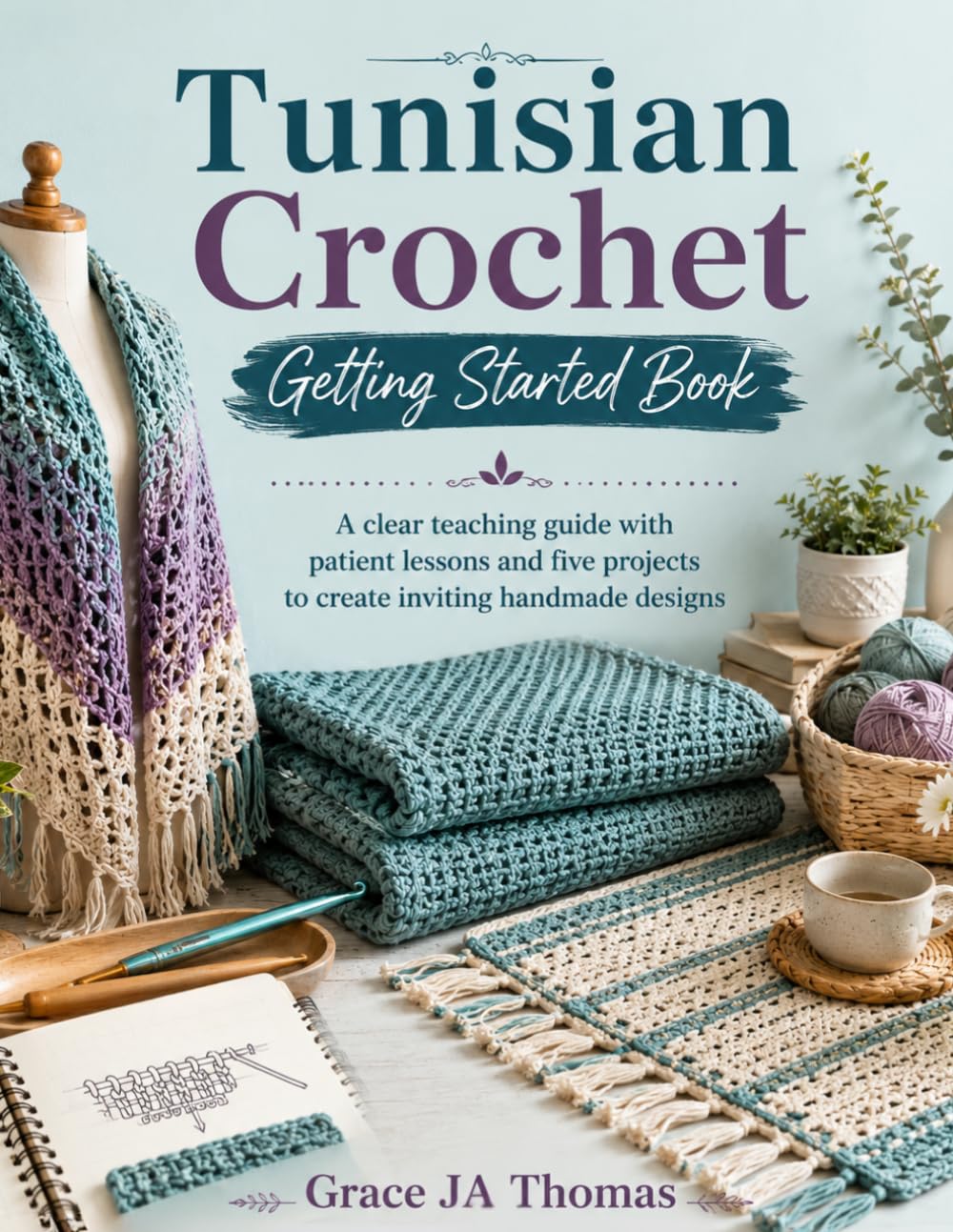 Tunisian Crochet Getting Started Book: A clear teaching guide with patient lessons and five projects to create inviting handmade designs