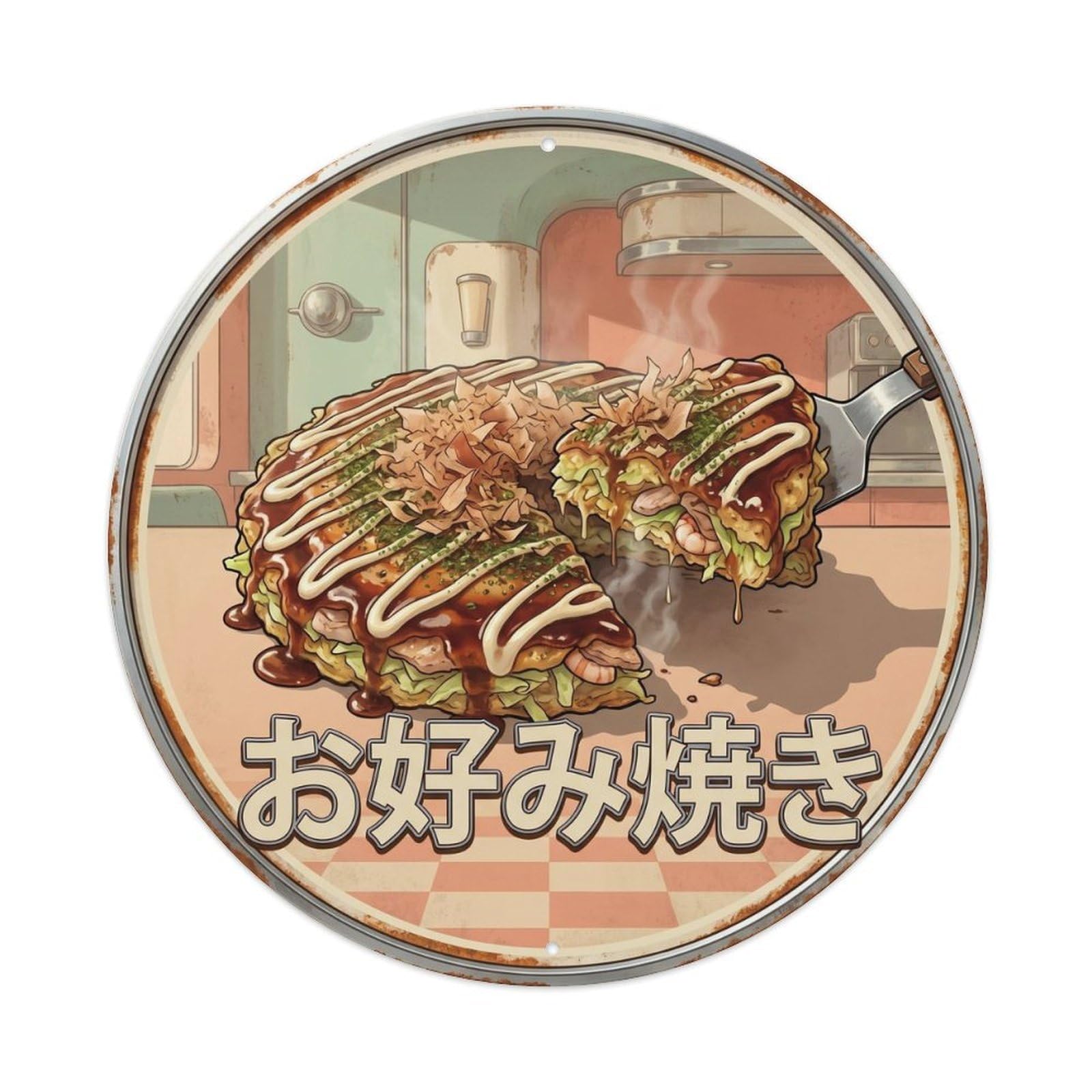 Cxhjca 8X8inch(20X20cm) Okonomiyaki Japanese Kitchen Grill Retro Cafe Street Metal Tin Sign