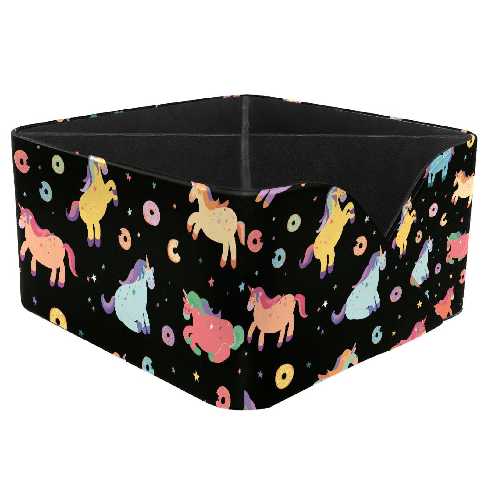 KengjuTesu Cute Colorful Unicorns Donuts Pattern Desktop Organizer Pen Holder, Rectangular Pencil Cup for Office, Study and Makeup Stations