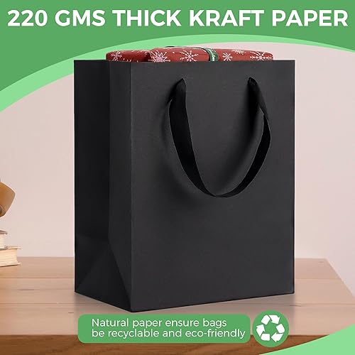Miniatura 3 de PrimeSign Bolsas de regalo negras con asas 8 x 5 x 10 pulgadas, paquete de 30 mordazas de papel kraft medio mate para fiesta, negocios, padrinos de