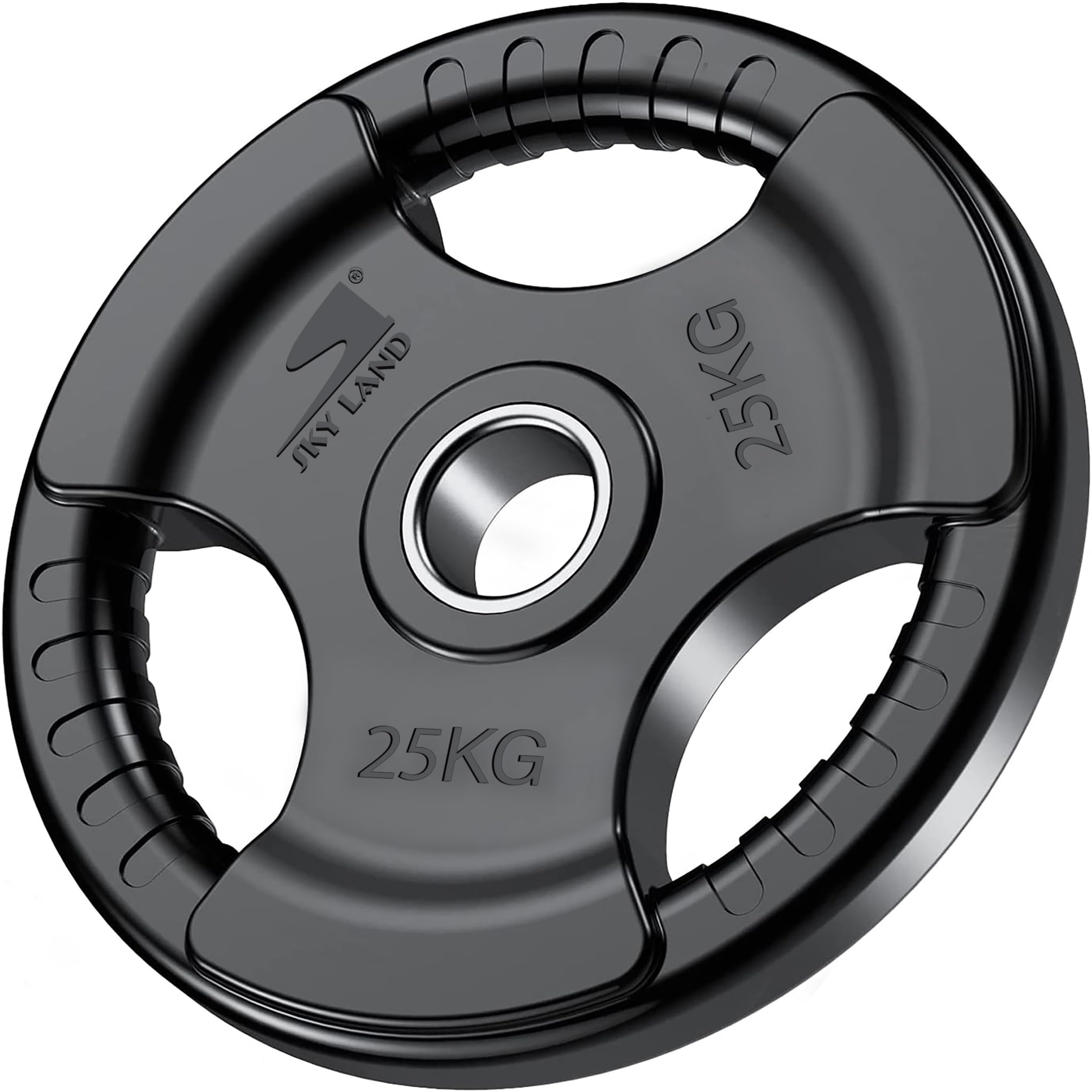 SKY LAND Fitness Olympic Weight Plates with Rubber Finish 2’’ Opening & Tri-Grips,Black Barbell Plates Discs in Single for Lifting and Strength Training, Solid Cast Iron Core Weights, 25kg EM-9264-25