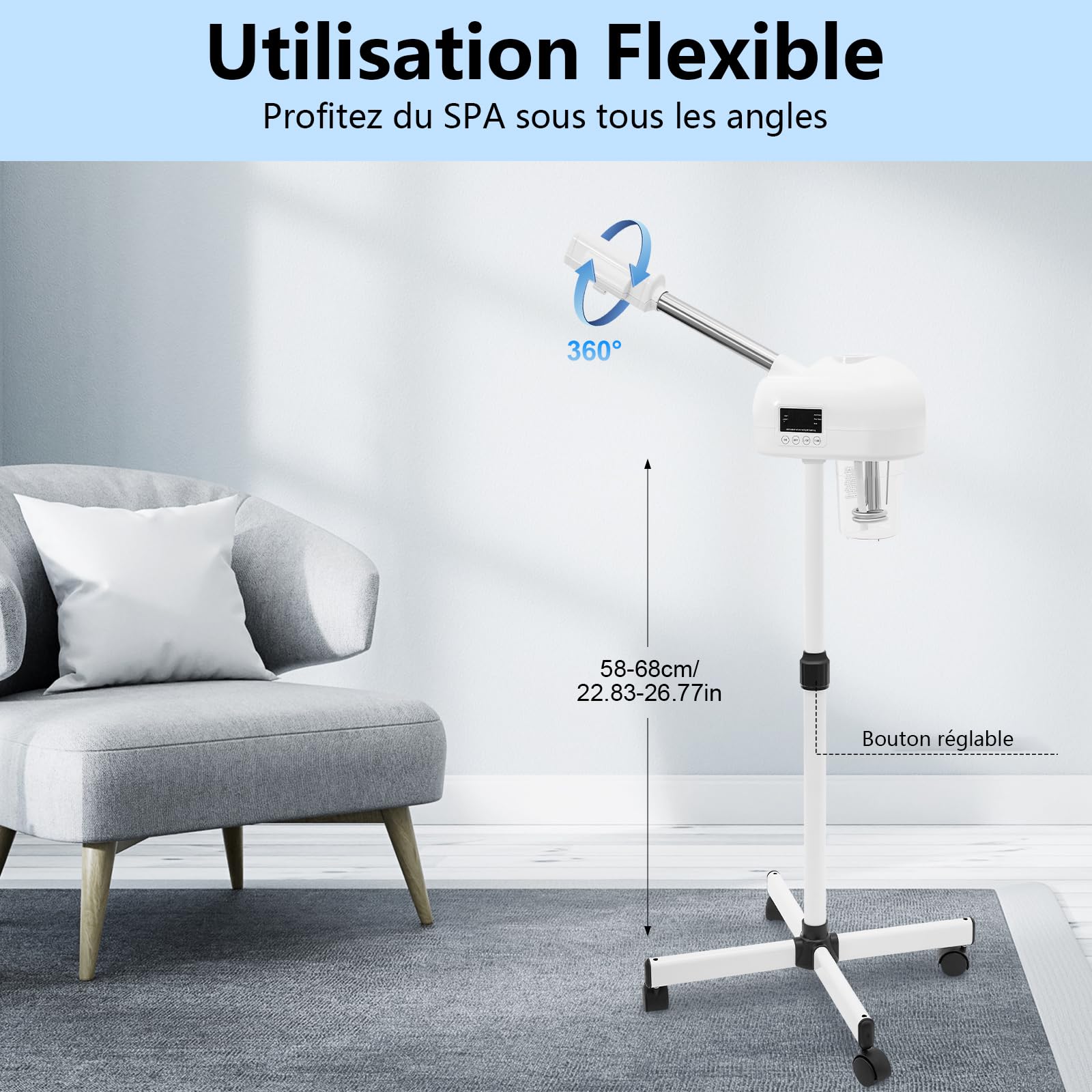 Vaporisateur facial 360° réglable - Nettoyeur de pores - Appareil à vapeur cosmétique avec minuterie