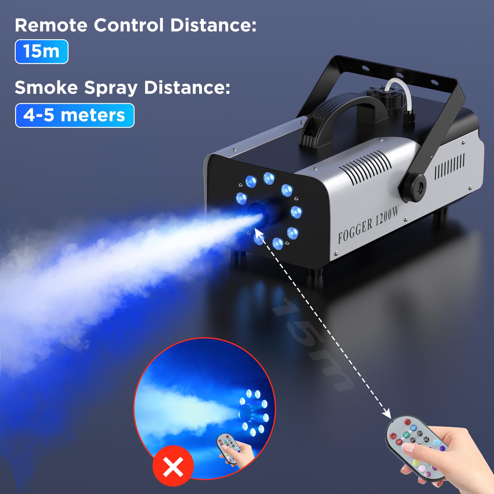 1200W Nebelmaschine 9 RGB 3 in 1 LED Rauchmaschine mit kabelloser tragbar Smoke Machine für Bar Hochzeitsfeiern Disco Party Club Bühnenauftritte Halloween