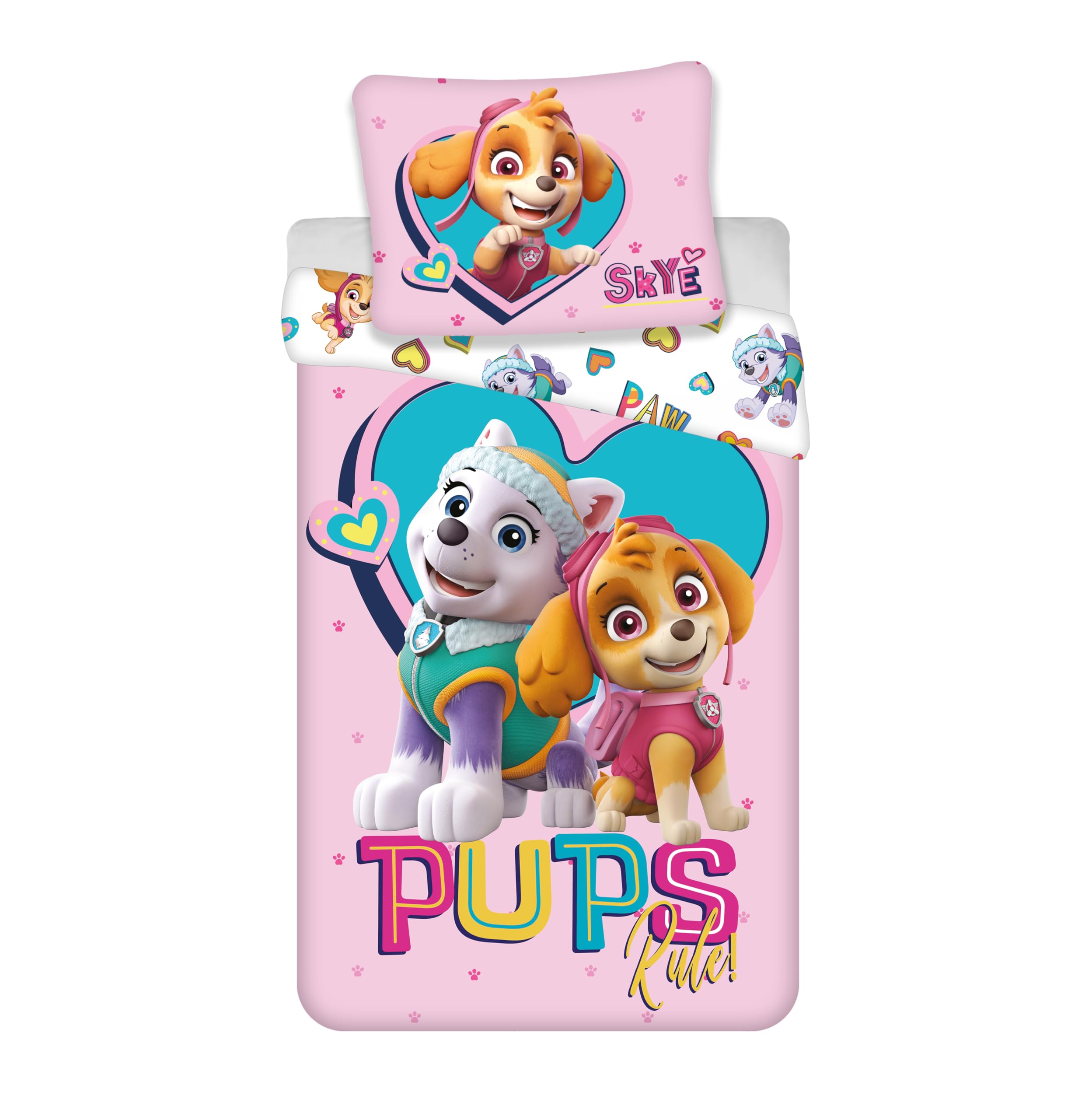 Brandmac Pink Paw Patrol Stella And Everest Bedding Set, 100% Cotton, Duvet Cover 100 X 135 Centimeter + Pillowcase 40 X 60 Centimeter