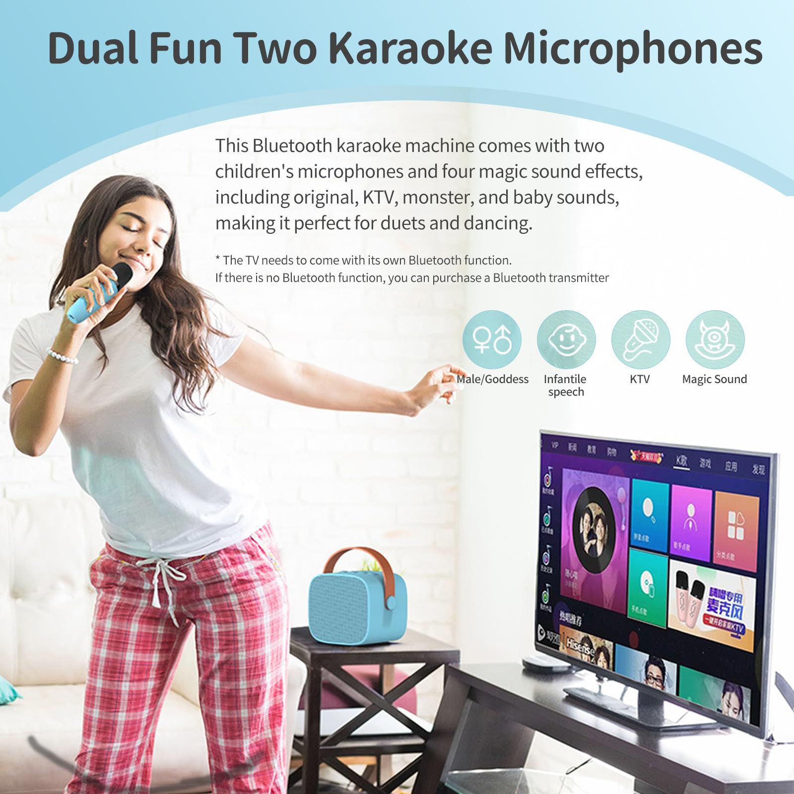 mikrofon do karaoke dla dzieci, urządzenie do karaoke z bezprzewodowymi mikrofonami, zabawka z efektami zmiany głosu i Bluetooth, dla chłopców i dziewczynek, niebieski