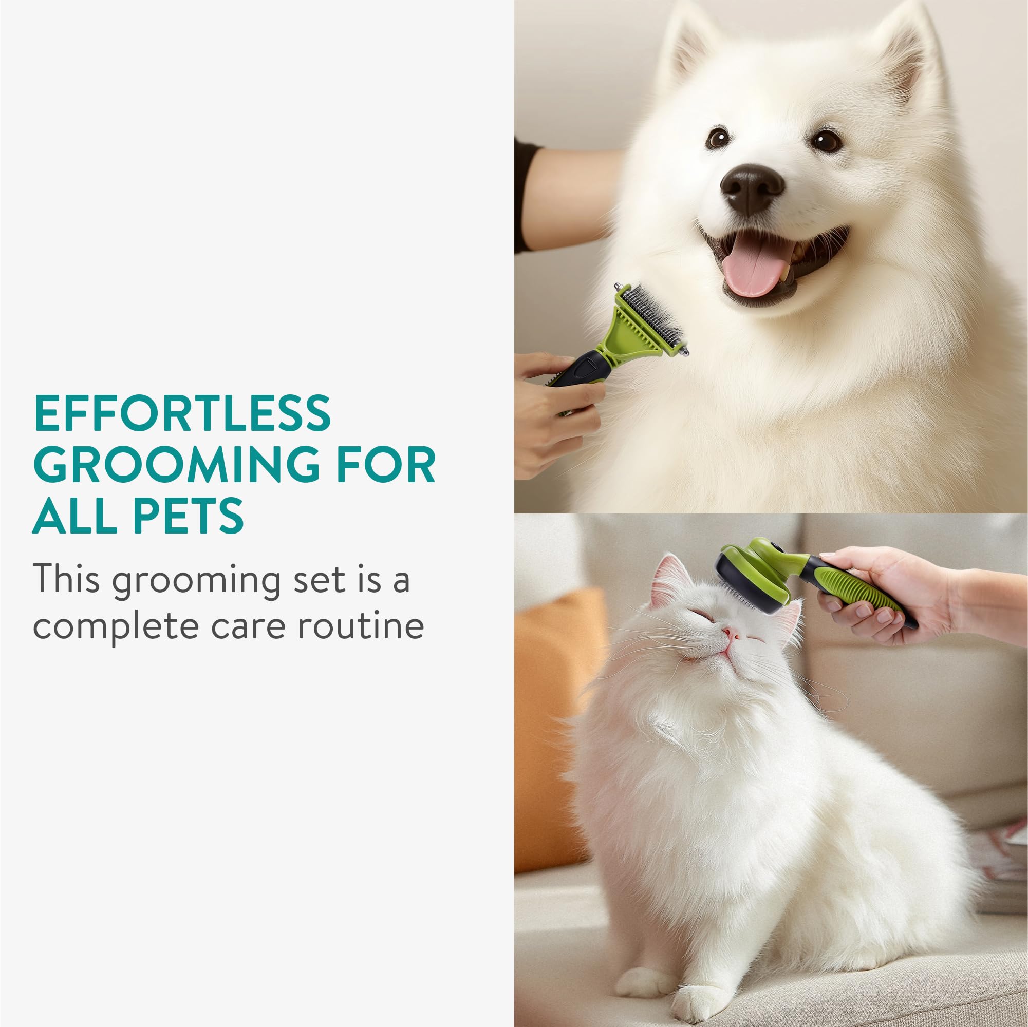 Navaris Pet Grooming Kit, 6pcs for Dog Cat, Puppy, and Rabbit, De-shedding and De-matting Brushes, Comb, Nail Clipper, File - Image 3