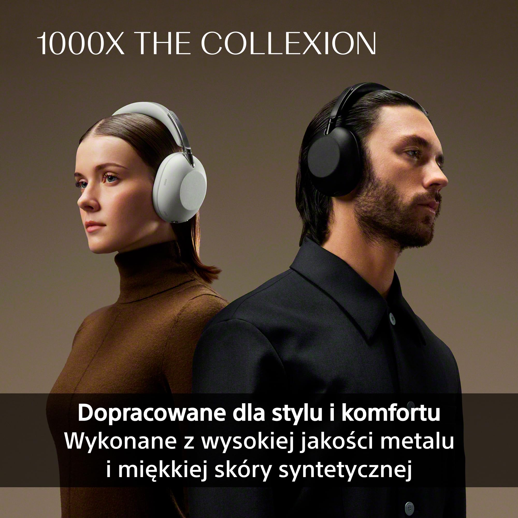 SONY 1000X THE COLLEXION Luksusowe bezprzewodowe słuchawki nauszne Bluetooth, dźwięk Hi-Res, aktywna redukcja hałasu Premium NC, 360 Spatial Audio, etui, iOS & Android, platynowo-białe, nowy model
