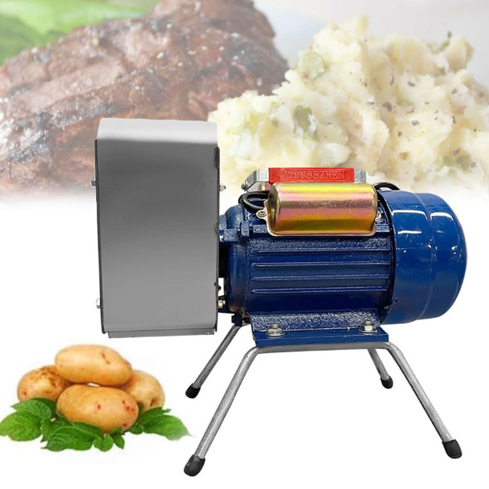 Machacador de Patatas eléctrico de 750 W, prensador de Patatas de Acero Inoxidable, Rendimiento de 20-30 kg/h, Eje y Engranaje de molienda de precisión, Prensa de Barro Comercial, Suave,