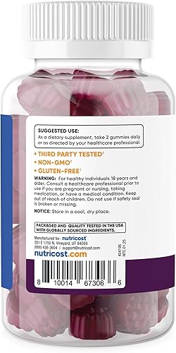 Miniatura 4 de Nutricost Gomitas de vitamina D3 5,000 UI (125 mcg), 120 gomitas – sabor a bayas mixtas, 60 porciones