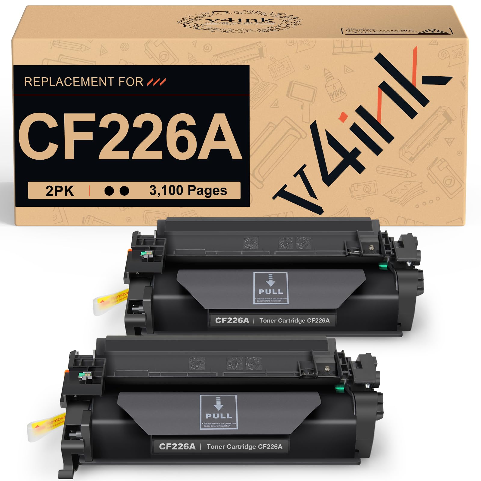 v4ink 2PK CF226A Toner Cartridge Compatible Replacement for HP 26A CF226A Toner Cartridge Black Ink for HP Pro M402n M402dn M402dne M402dw MFP M426fdw