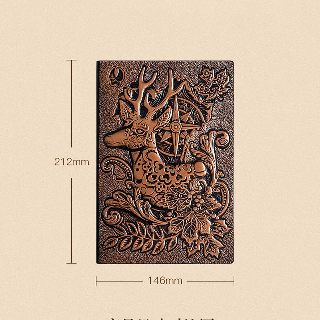 Composition Embossed Handmade Hardcover PU Leather Vintage Journal Notebook Travel Diary 8.3''5.7'' 200 Page for Gift Boys Work Journal (Color : Brown) (Multi Colored)