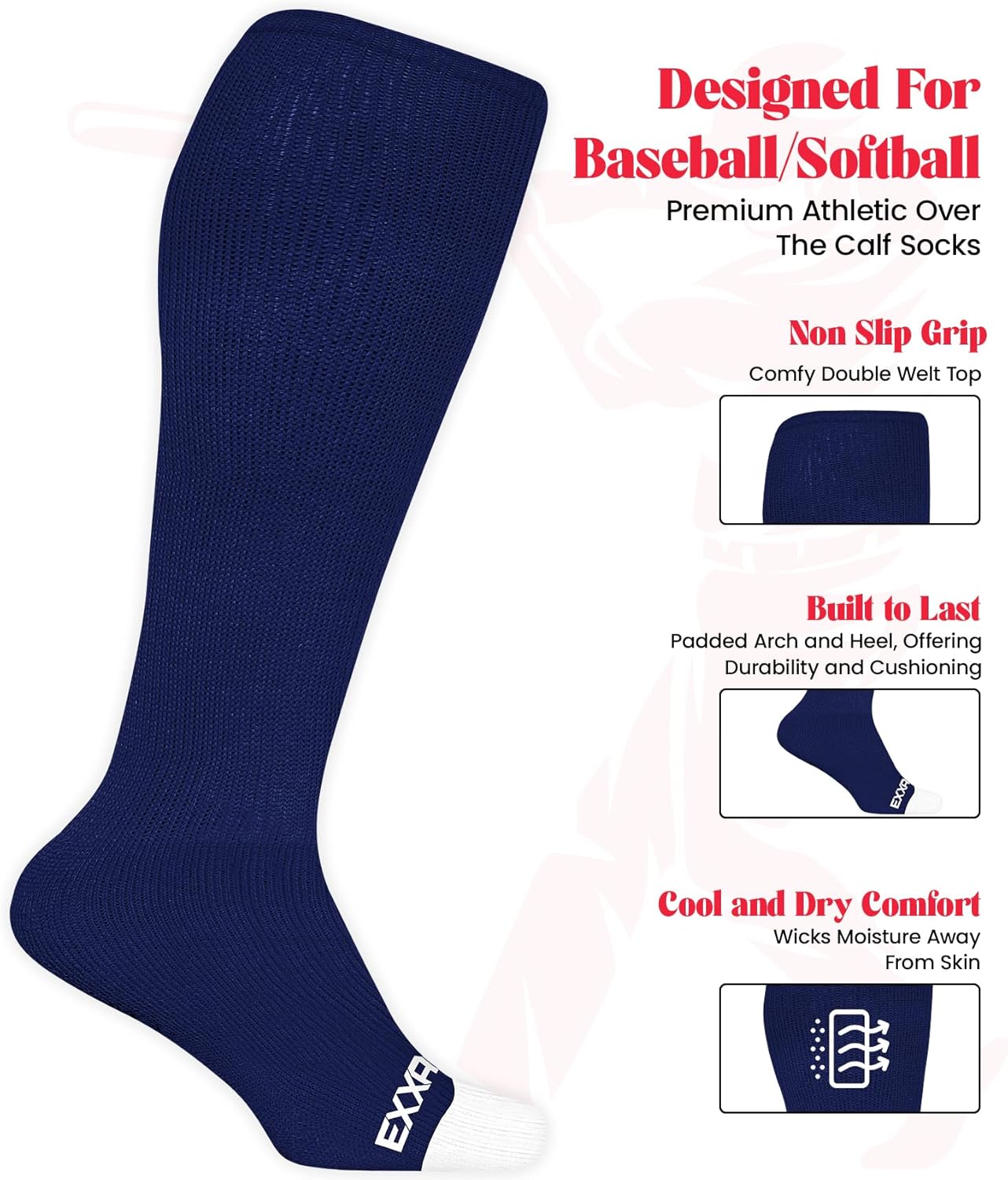 Exxact Sports Youth Baseball Socks and Belt Combo for Boys Girls - Soft, Durable Softball Socks and Belt Youth & Adult Sizes - Image 3