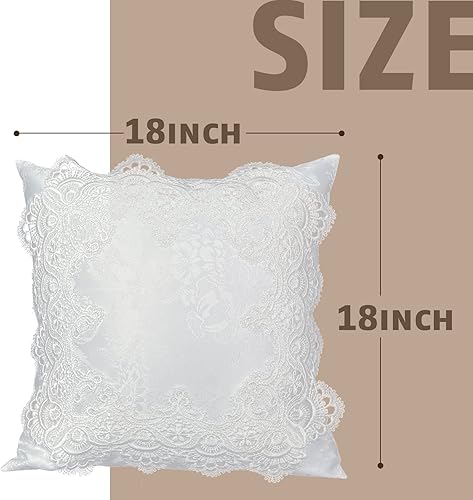 Miniatura 2 de BrekSdat Juego de 2 fundas de almohada de 18 x 18 pulgadas, fundas de almohada suaves de encaje blanco, decoración de sala de estar, exquisita funda