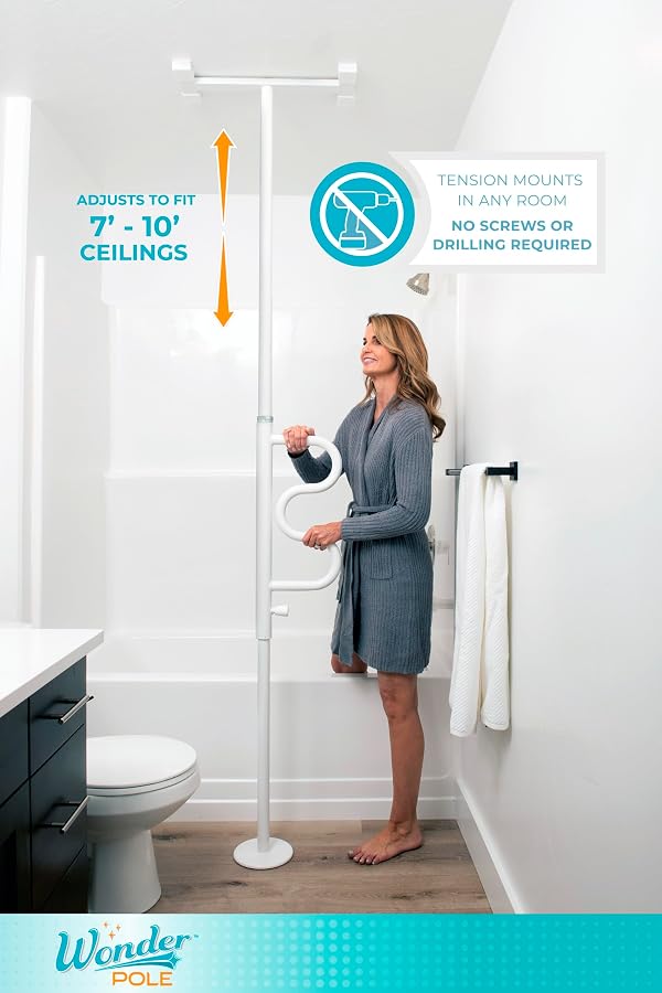 Stander Wonder Pole, Security-Pole and Curve Grab Bar, Tension Mounted Floor to Ceiling Transfer-Pole for Seniors, Elderly Adults, Bathroom Safety Assist and Stability Rail, Graphite by Stander - Image 2