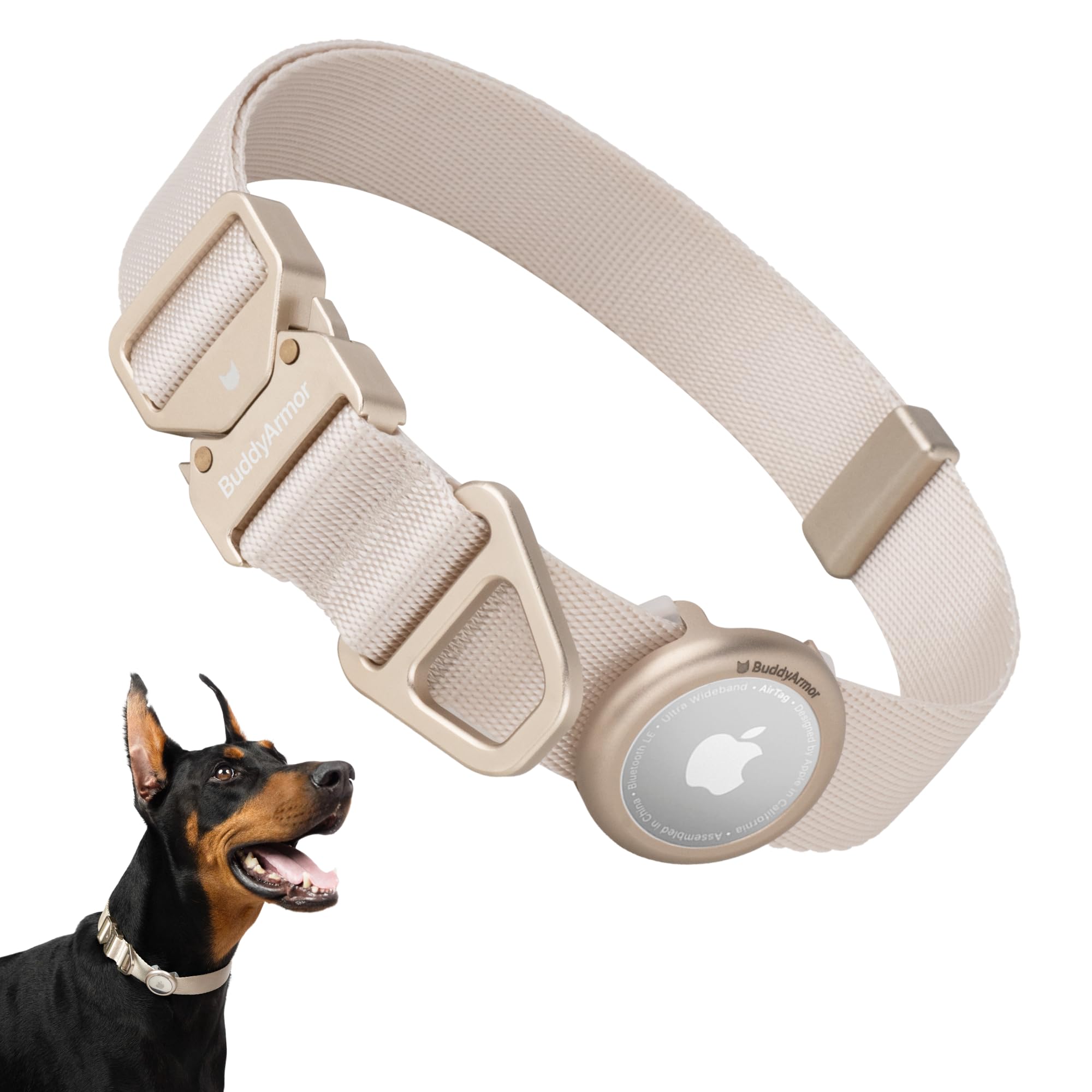 BuddyArmor Dog Airtag Collar Adjustable Soft Nylon Lightweight Dog Collar Quick Release with Alloy Buckle, Airtag Holder Case Airtag Dog Collar for