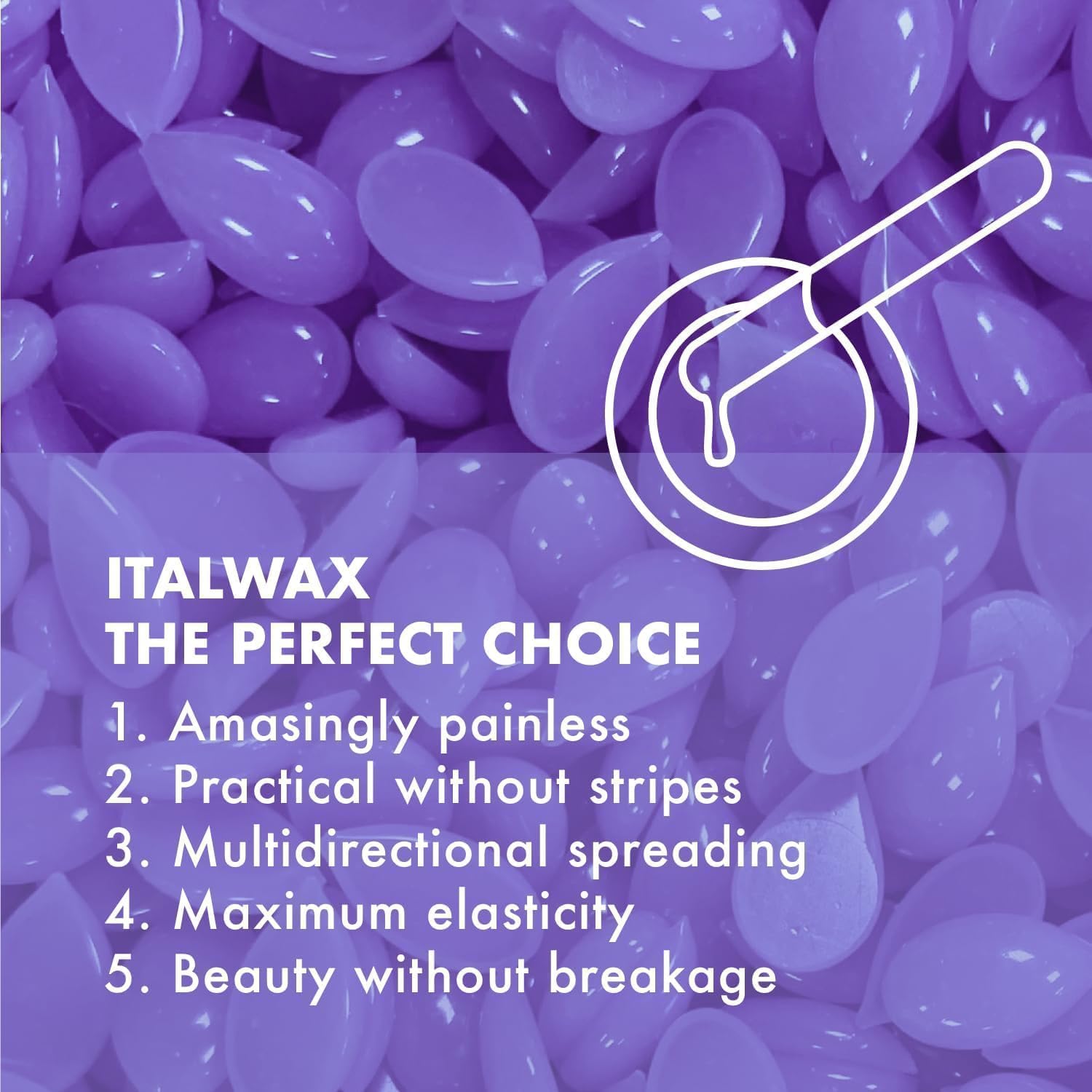 Italwax Top Line Orchid - 750g - Cera elástica en perlas para depilaciòn sin bandas - Formulación sintética ideal para pieles sensibles - Recomendado para la zona bikini y las axilas – Aroma orquídea