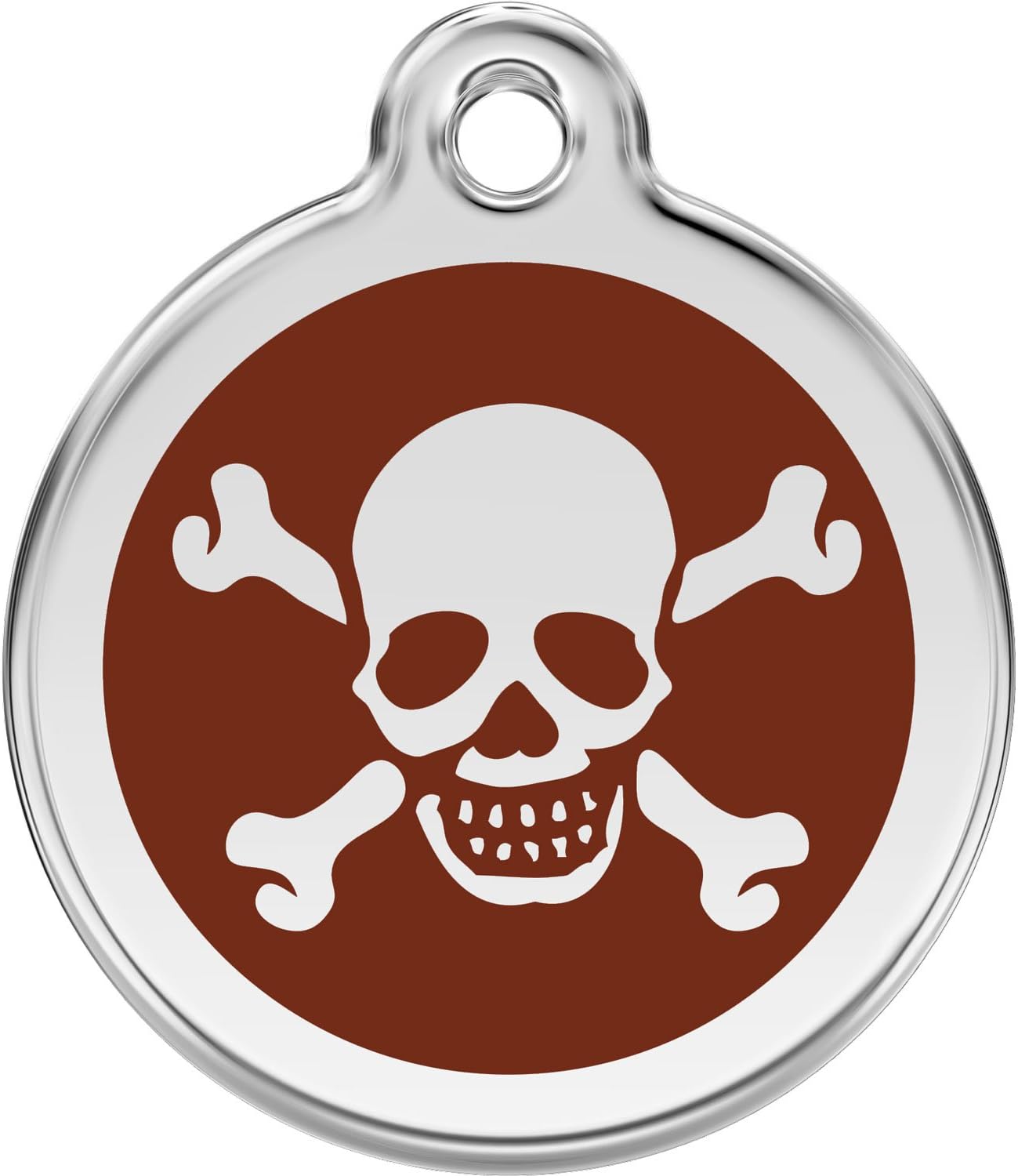 Red Dingo Personalized Skull & Cross Bones Pet ID Dog Tag (Small Brown)