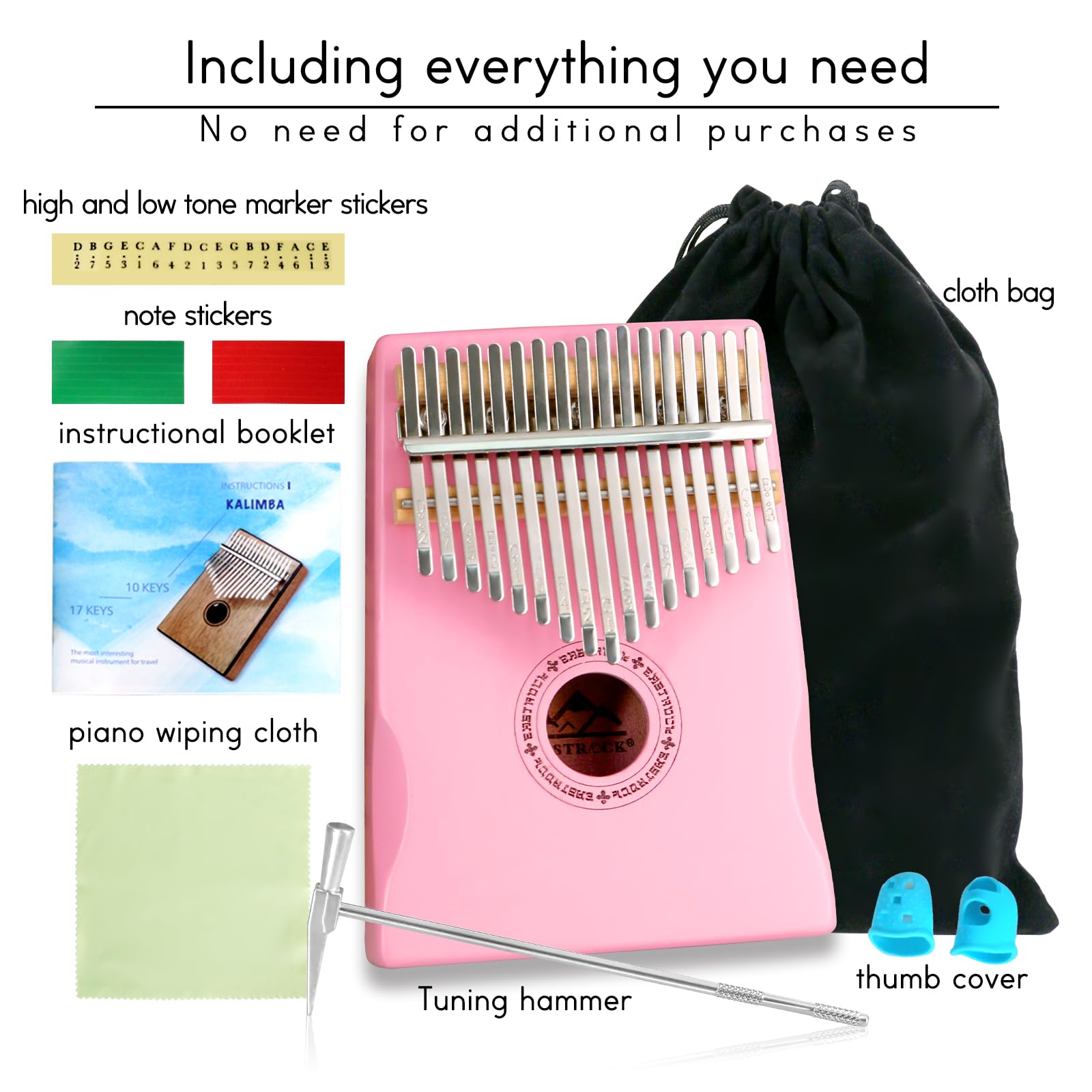 EASTROCK Kalimba 17-Keys Daumenklavier mit Lehrbuch Stimmhammer für Anfänger Kinder Erwachsene Rosa Mahagoni