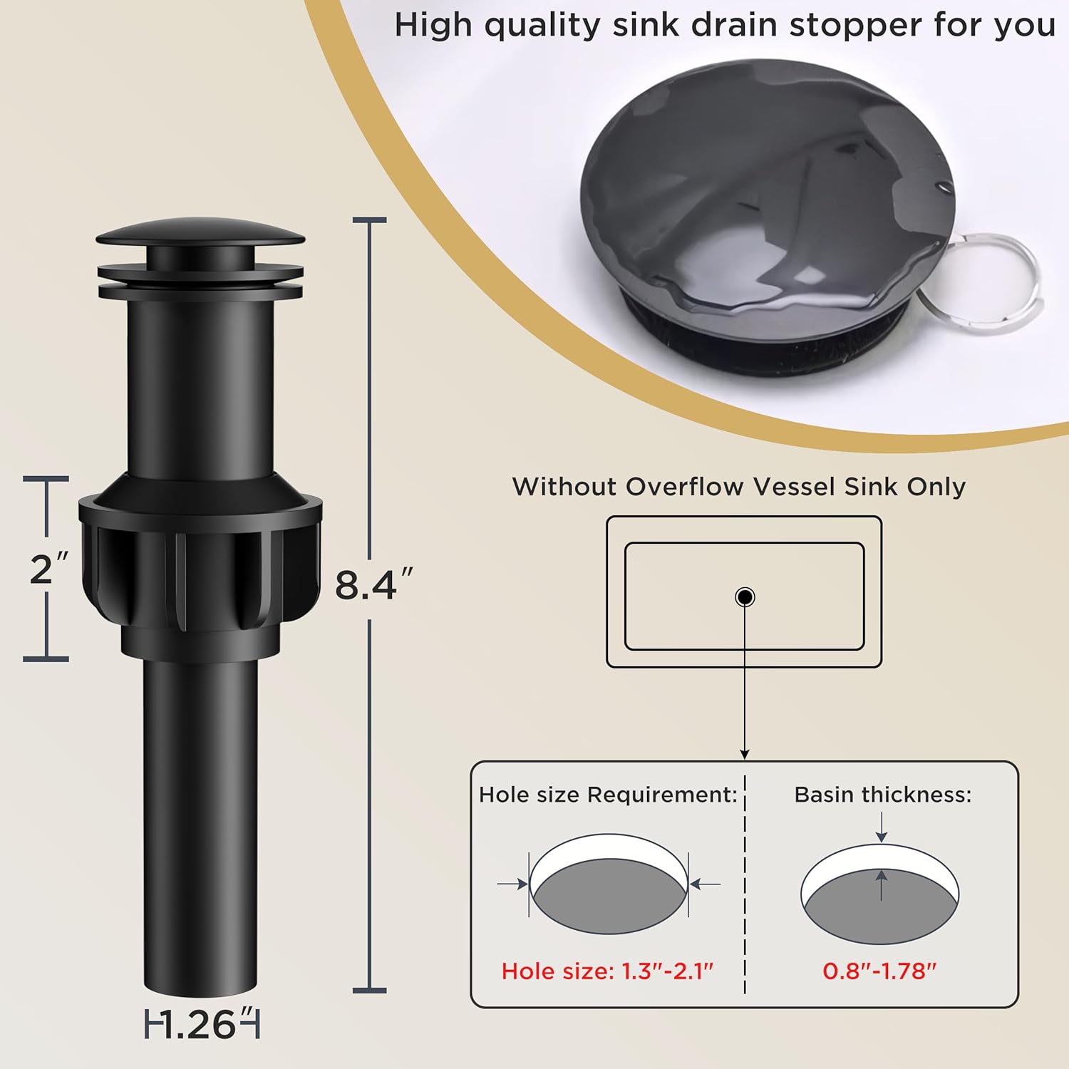 FORIOUS Matte Black Vessel Bathroom Sink Faucets 1 Hole, Tall Waterfall Bathroom Faucet Single Handle with Pop Up Drain and Supply Lines, Deck Mount