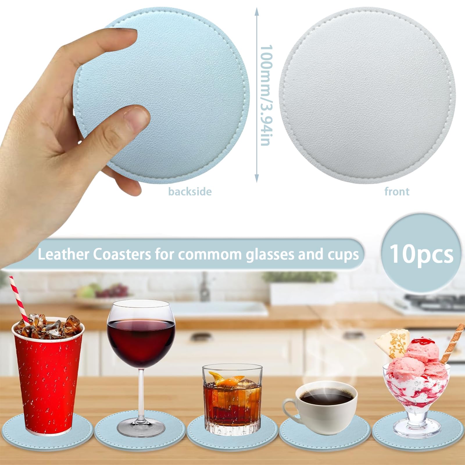 Set di 6 sottobicchieri in marmo per bevande, con supporto, antiscivolo, in pelle, sottobicchieri rotondi per proteggere il tavolo, tappetino per tazza per tavolino da caffè