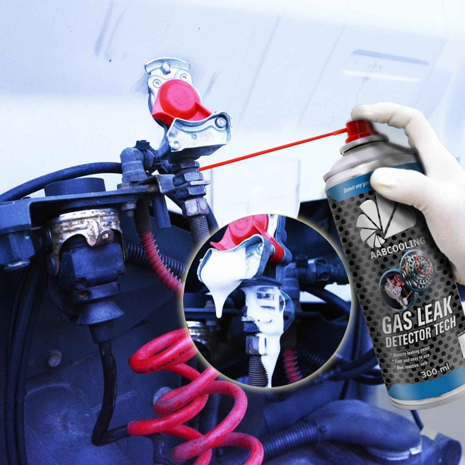 AABCOOLING Detektor Nieszczelności 300ml Tester Szczelności Instalacji Hydraulicznych i Gazowych - Spray do Wykrywania Nieszczelności Rur, Złączy, Zaworów, PEX, Miedzi, Próba Ciśnieniowa, Pianka