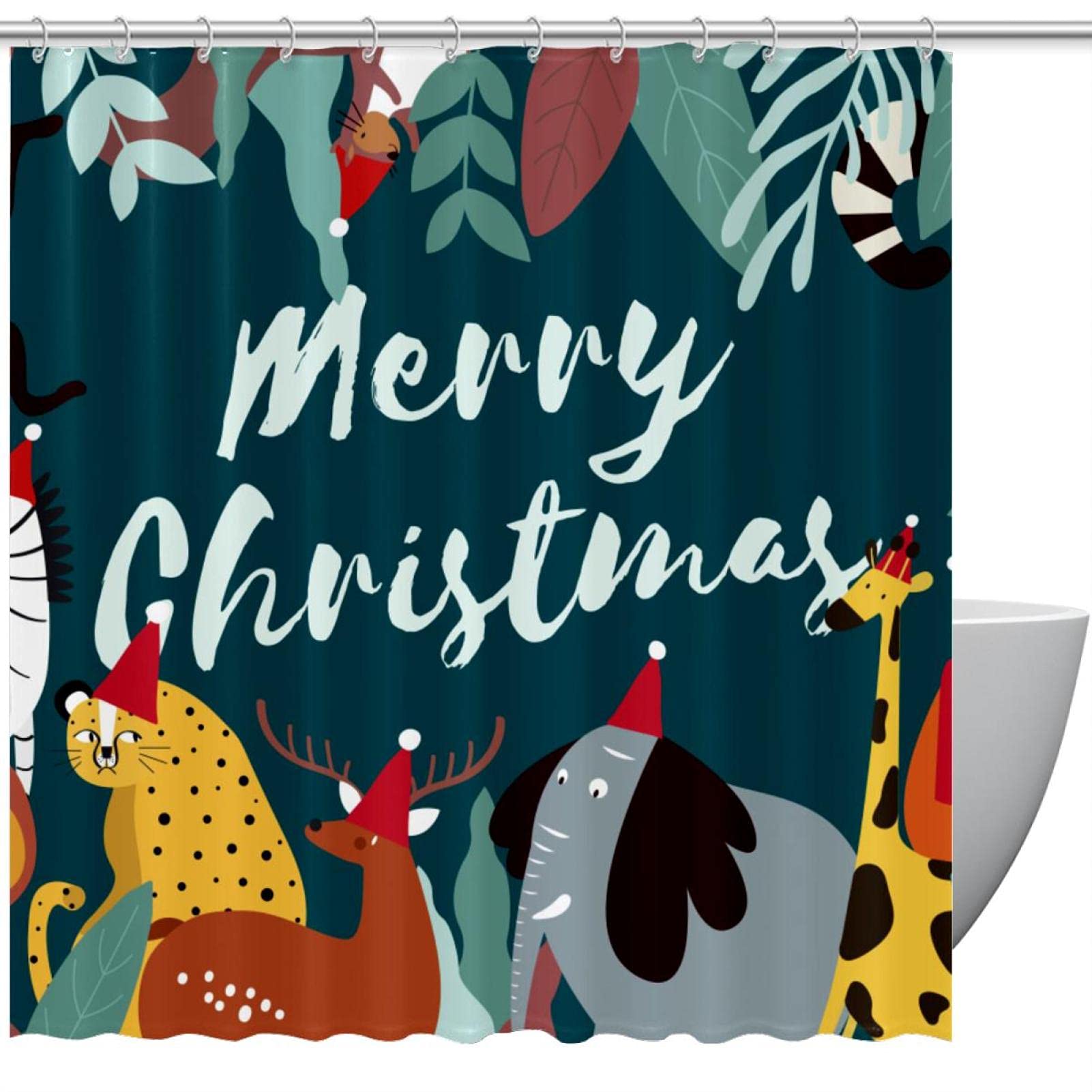 Rideau de douche de Noël haut de gamme animaux de célébration 168 x 183 cm durable