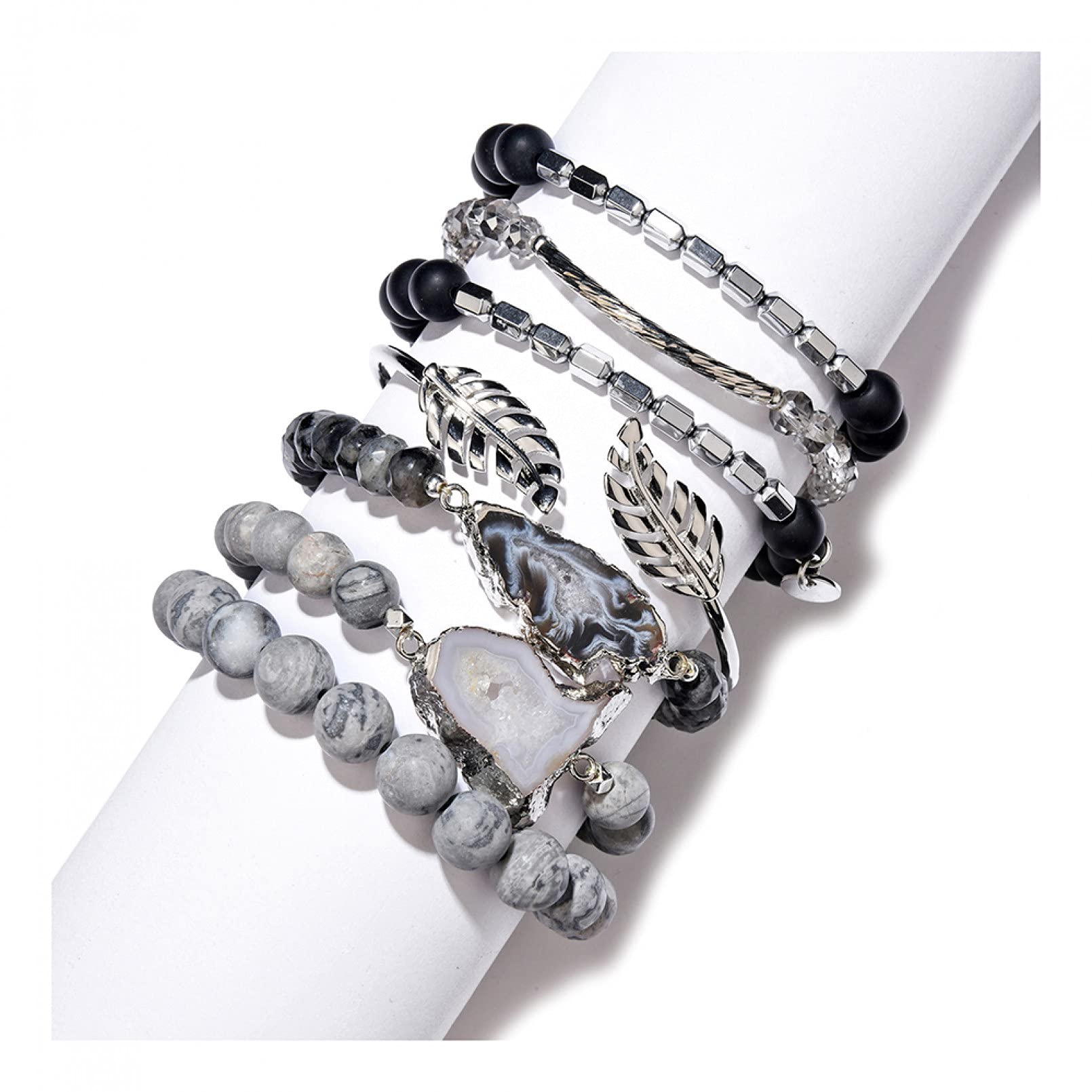 Pulsera de Mujer, Pulsera y Brazalete Multicapa de Moda para Mujer, Nuevo Conjunto de Pulsera de Cristal de Ojo de Tigre de Piedra con puño de Hoja
