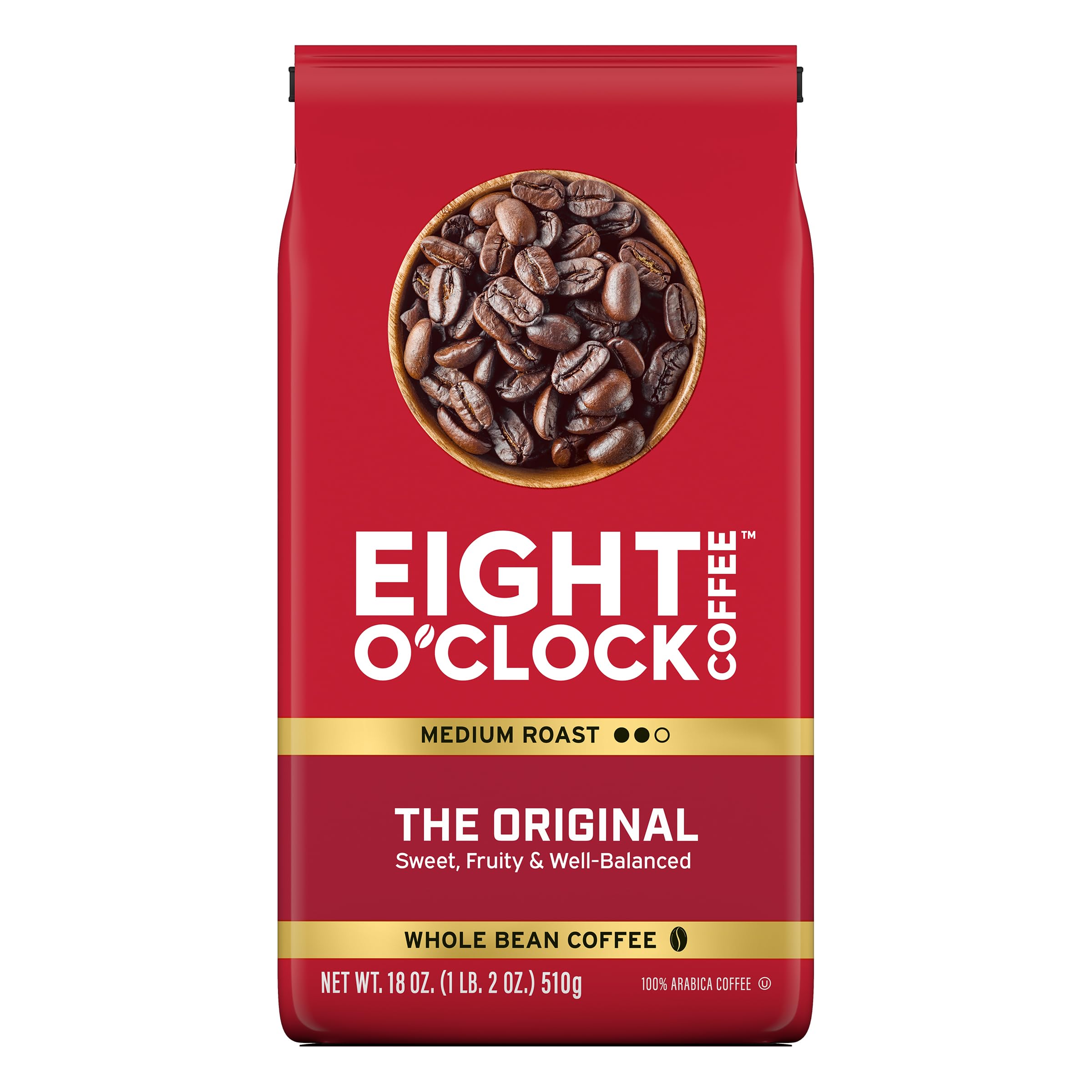 Eight O'Clock Coffee The Original, Medium Roast Whole Bean Coffee, 100% Arabica, Kosher Certified, 18 Ounce (Pack of 1)