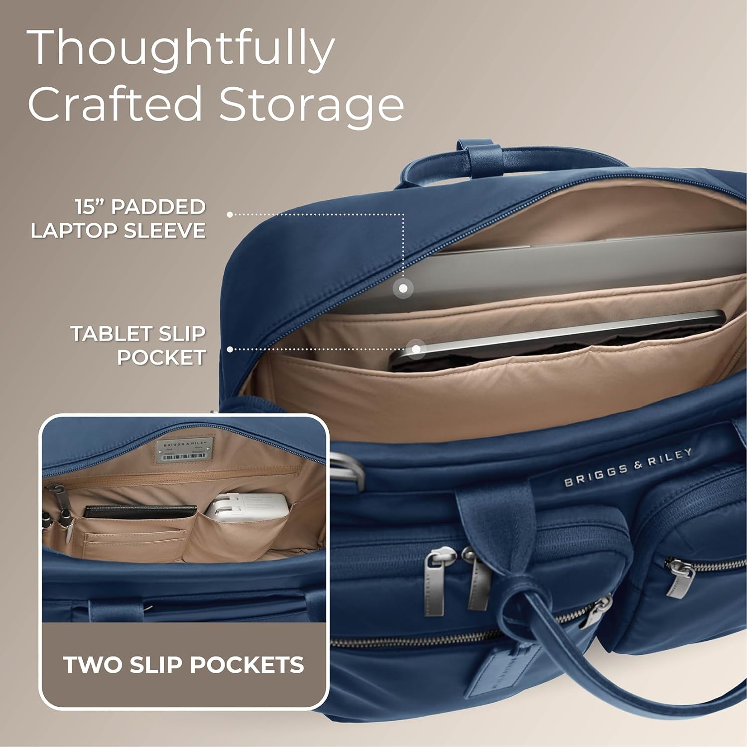 Briggs & Riley Multi-Pocket Cabin Bag - Softside Bag, Two Slip Pockets, Fits up to 15" Laptop - Rhapsody Collection - Image 4