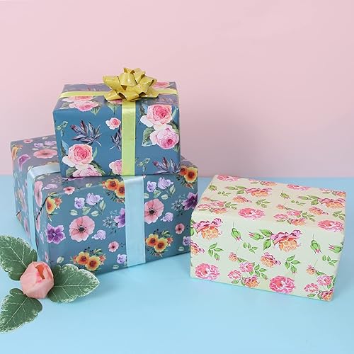 Vista 35 de Aimyoo Rollo de papel de estraza floral, papel de regalo de flores vintage para todas las ocasiones, para bodas, cumpleaños, despedidas de soltera