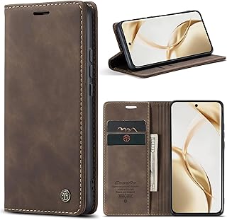 جراب حماية قابل للطي من الجلد الصناعي مزود بفتحة للكروت متوافق مع موبايل هونر 200، تصميم 2، بلون بني فاتح