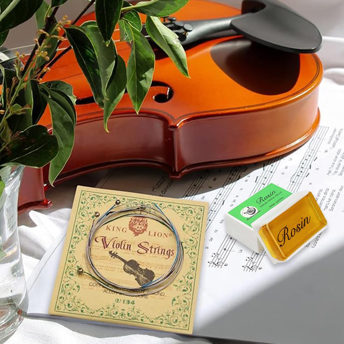 Cordes De Violon KSJEHW 2 Ensembles - Noyau Acier Pour Violons 4/4, 3/4, 1/2, 1/4 Avec Colophane Naturelle