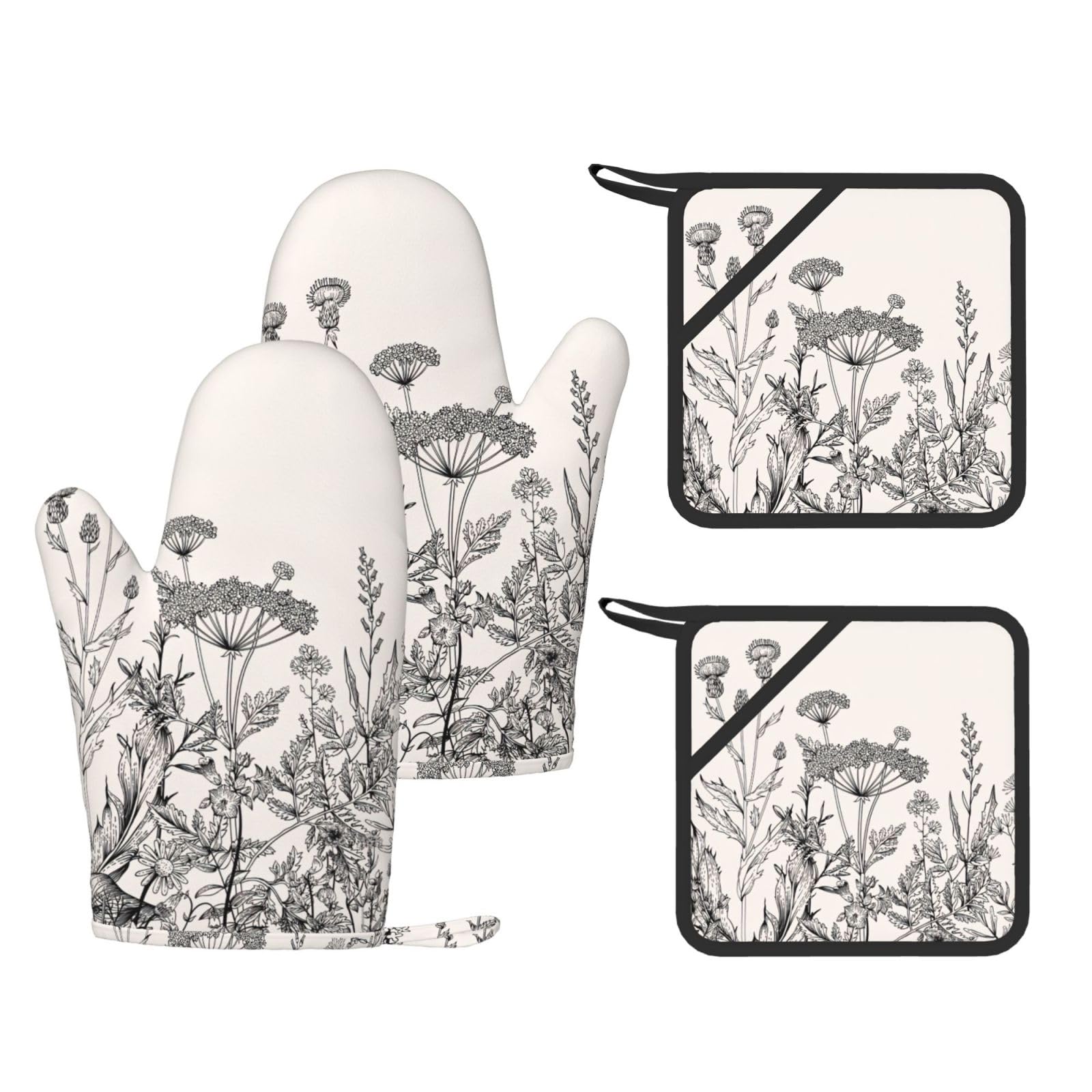 Gants résistants à la chaleur motif floral anti-brûlure pour le four