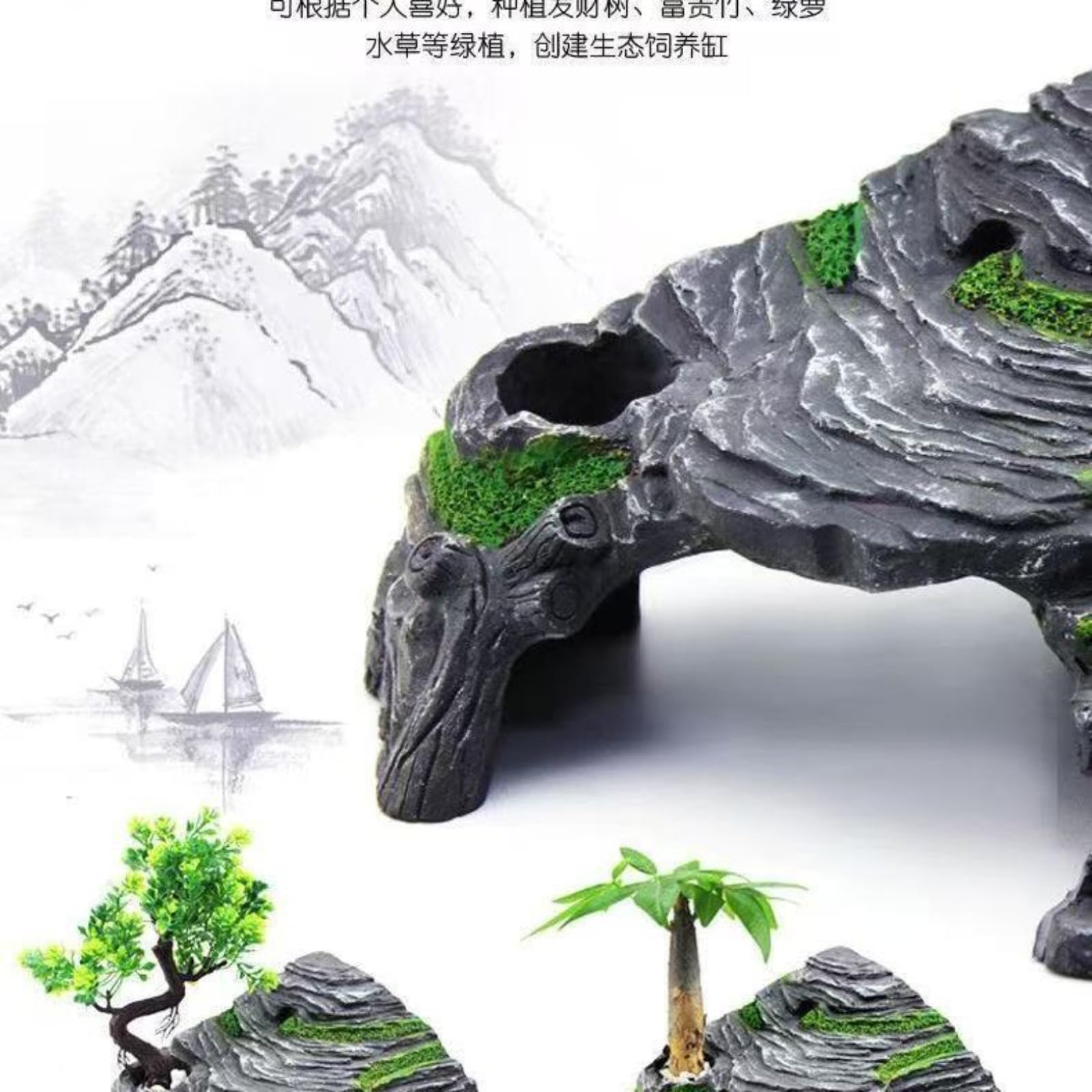Fish Tank Landscaping Rockery Tortoise, 15 cm, piattaforma di asciugatura al sole nascondiglio