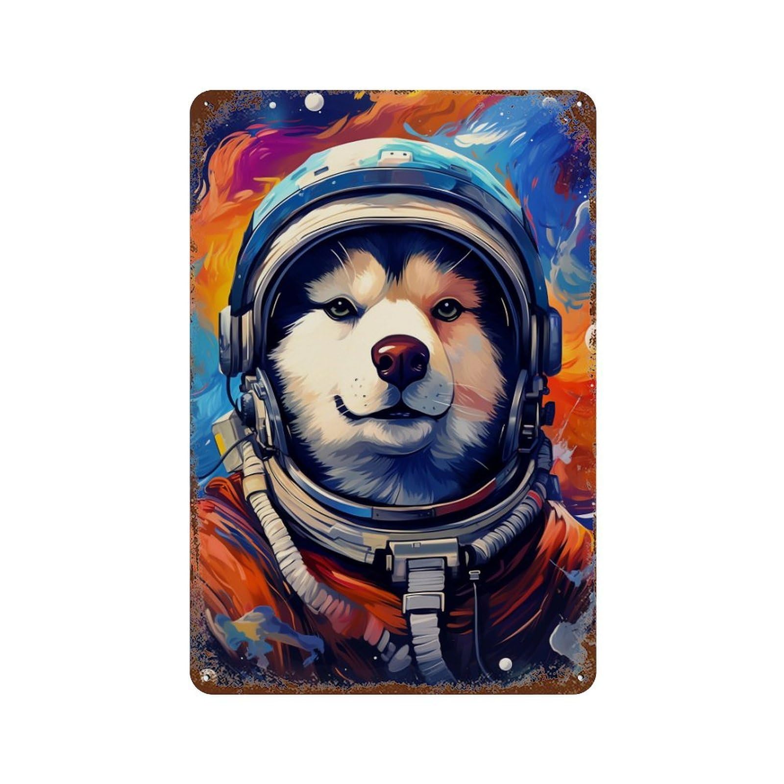 Vintage Metal Tin Sign Space Dog Explorer-92 11.8"x7.9", Classic Wall Plaque for Farmhouse, Kitchen And Entryway Decor