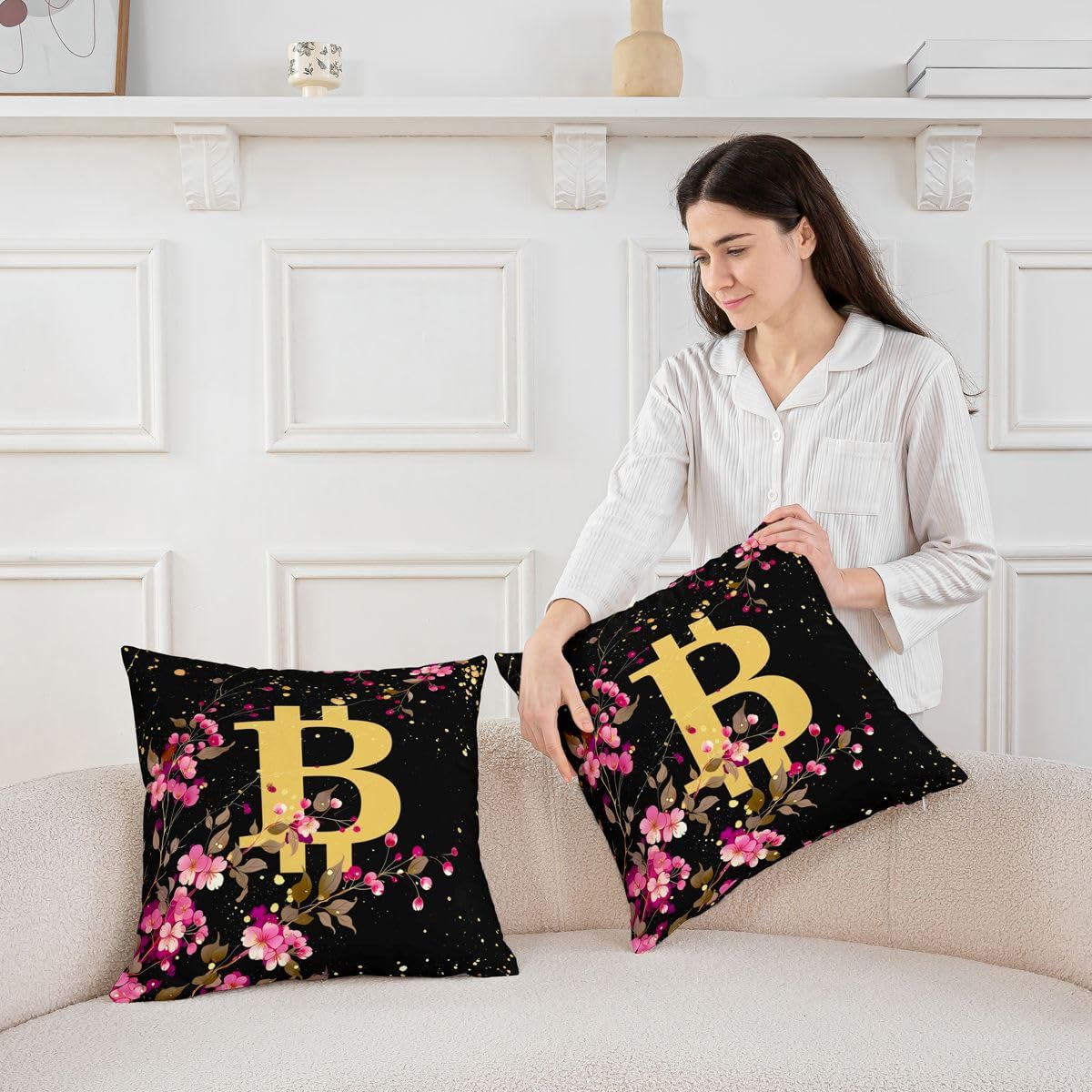 Castle Fairy Bitcoin Symbol Kids Throw Pillow Cover,2 Pack 18"x18" image 3
