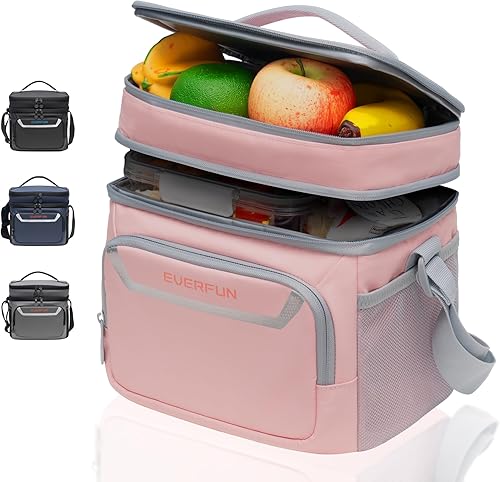 Everfun Lonchera pequeña aislada para mujer, con doble compartimento, plegable, impermeable, a prueba de fugas, para viajes, trabajo, picnic, color
