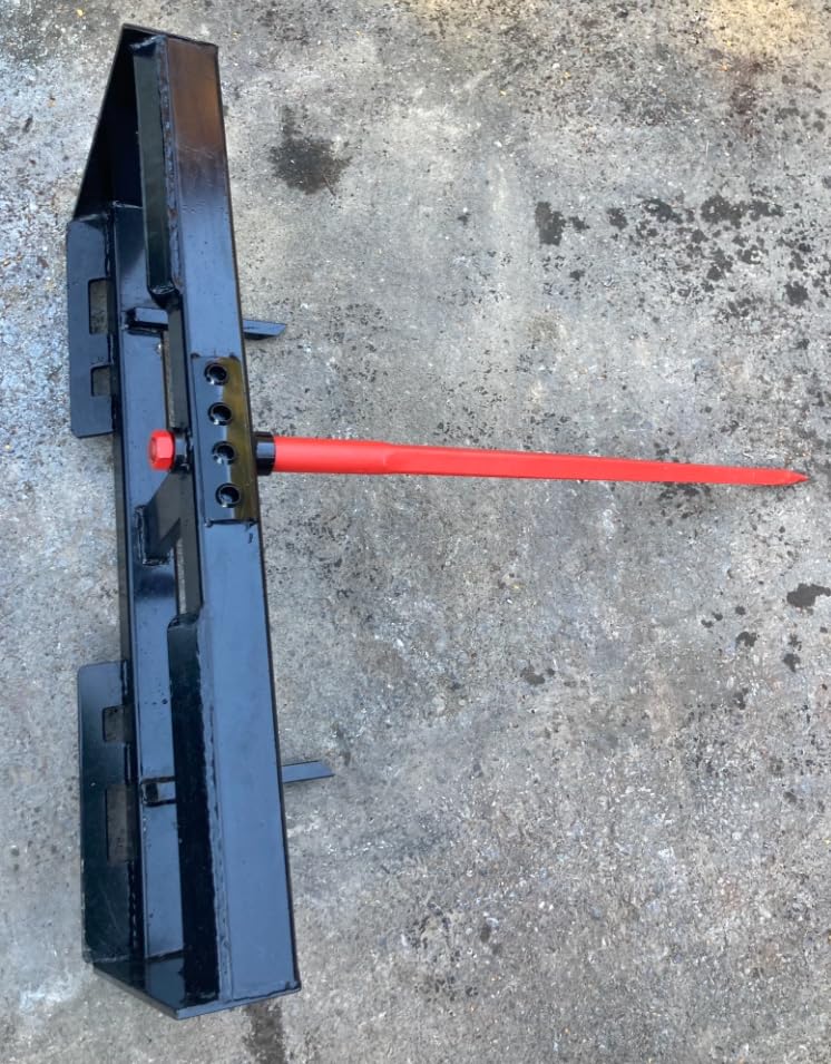 Kivel Heavy Duty USA Made Single Prong Hay Bale Spear for Skid Steer/Tractor with SSQA mounting plate-39" Spears -Material Handling Attachment