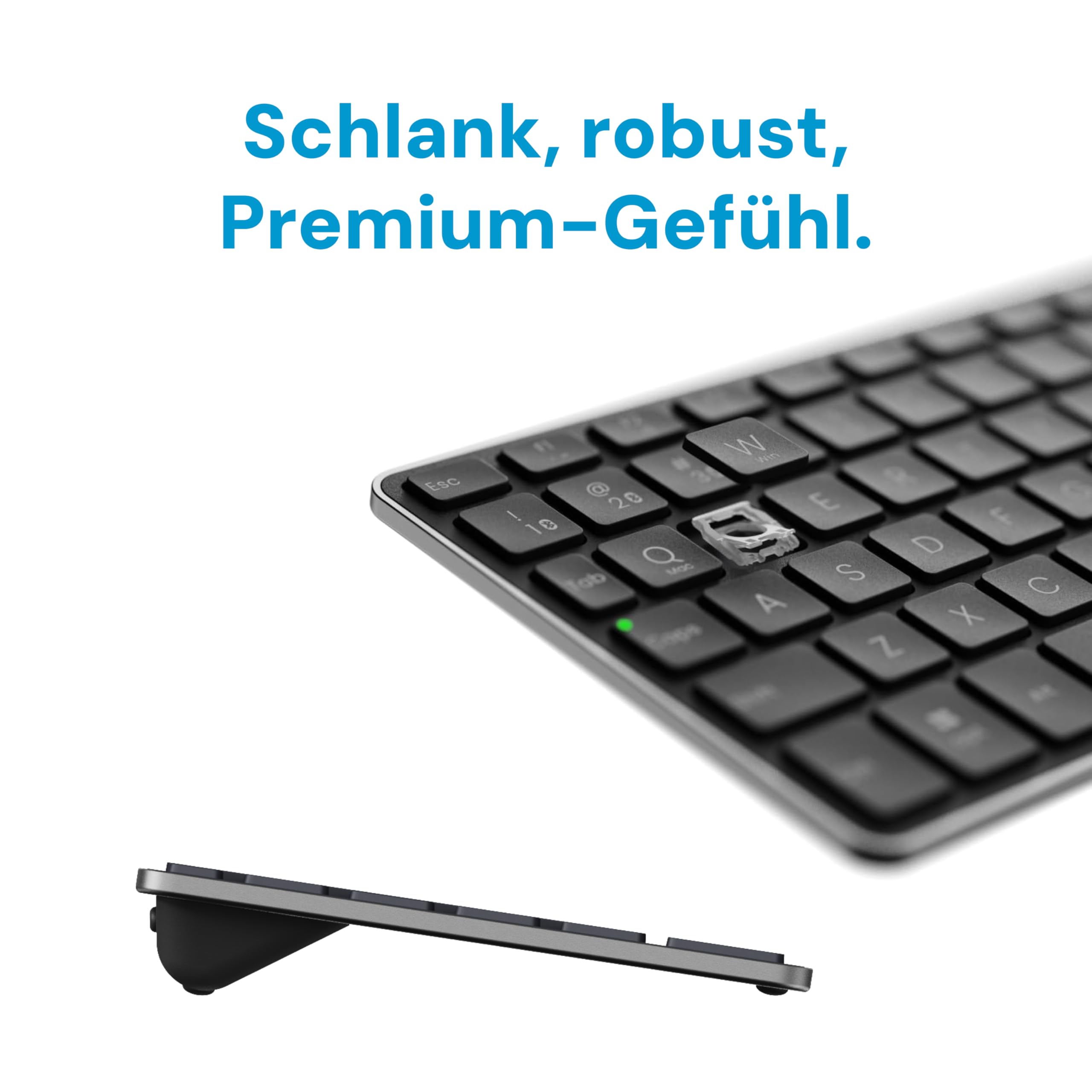 Rapoo E2810M Aluminium - Kabellose TV Tastatur mit Touchpad, Bluetooth & 2.4G USB Wireless, Multi Device bis 4 Geräte, PC, Mac, Tablet, SmartTV, mini Funktastatur klein flach, QWERTZ Layout Deutsch