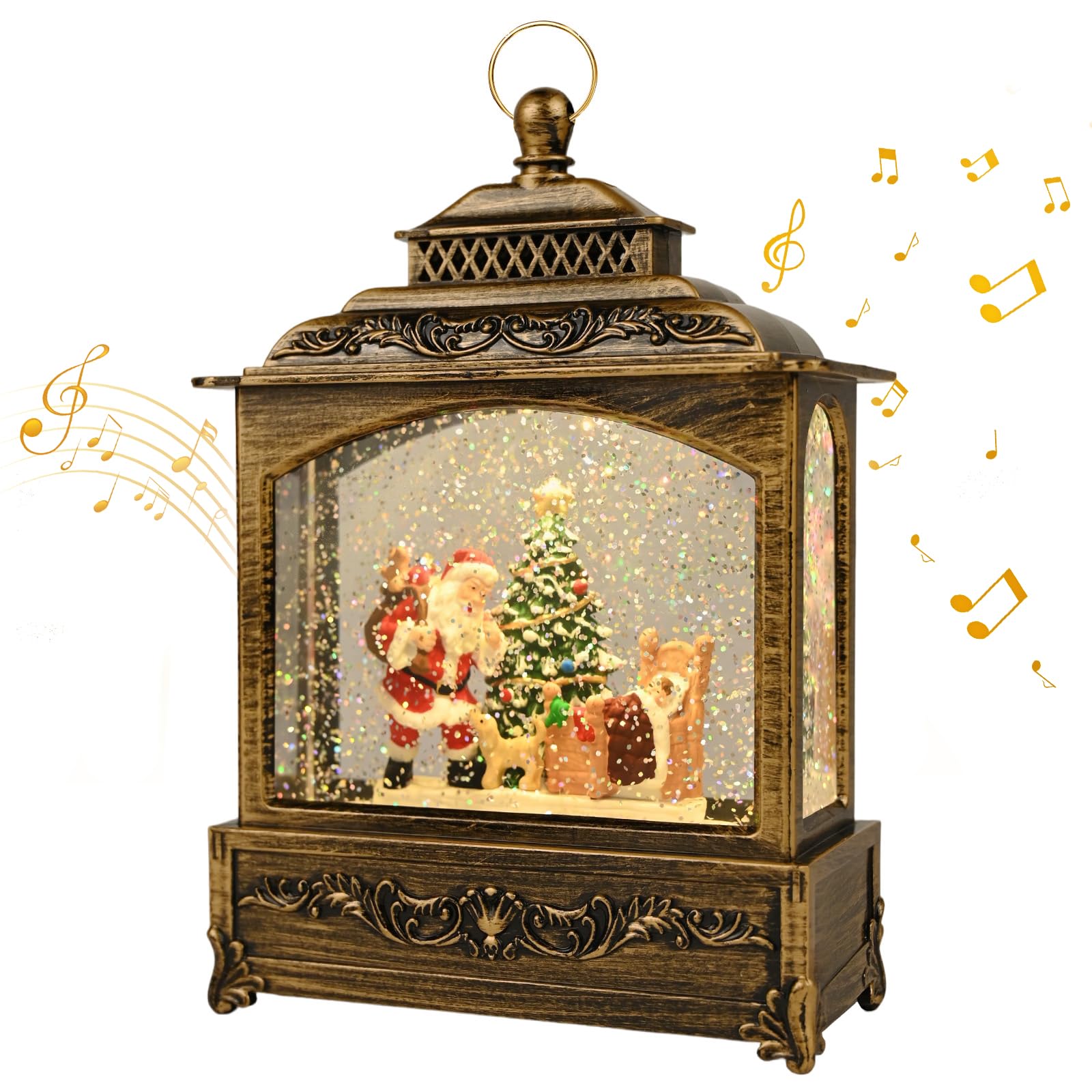 Gerbala Weihnachts Schneekugel Laterne, Schneekugel Weihnachten mit Musik, Weihnachts Schneelaterne, Leuchtend, USB/Batteriebetrieb, Laterne Weihnachten für Weihnachtsdeko und Geschenk-01