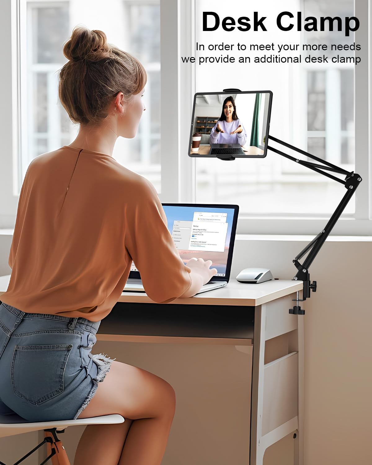 Tablet Floor Stand With 11lb Stable Base - Adjustable Height Stretchable Arm Swivel Holder Mount - View #9
