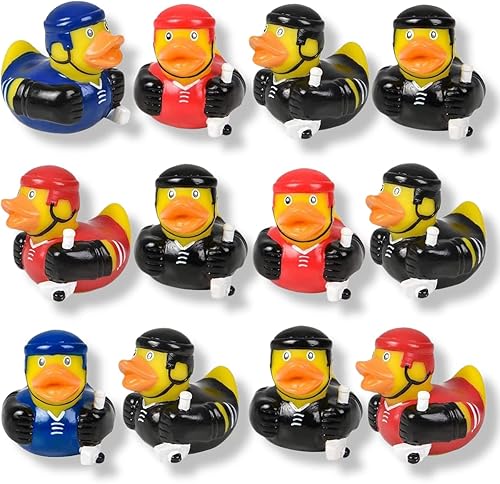 Patos de goma con temática deportiva (2 pulgadas) (paquete de 12) lindos Duckies juguetes para bañera y piscina (Hockey)