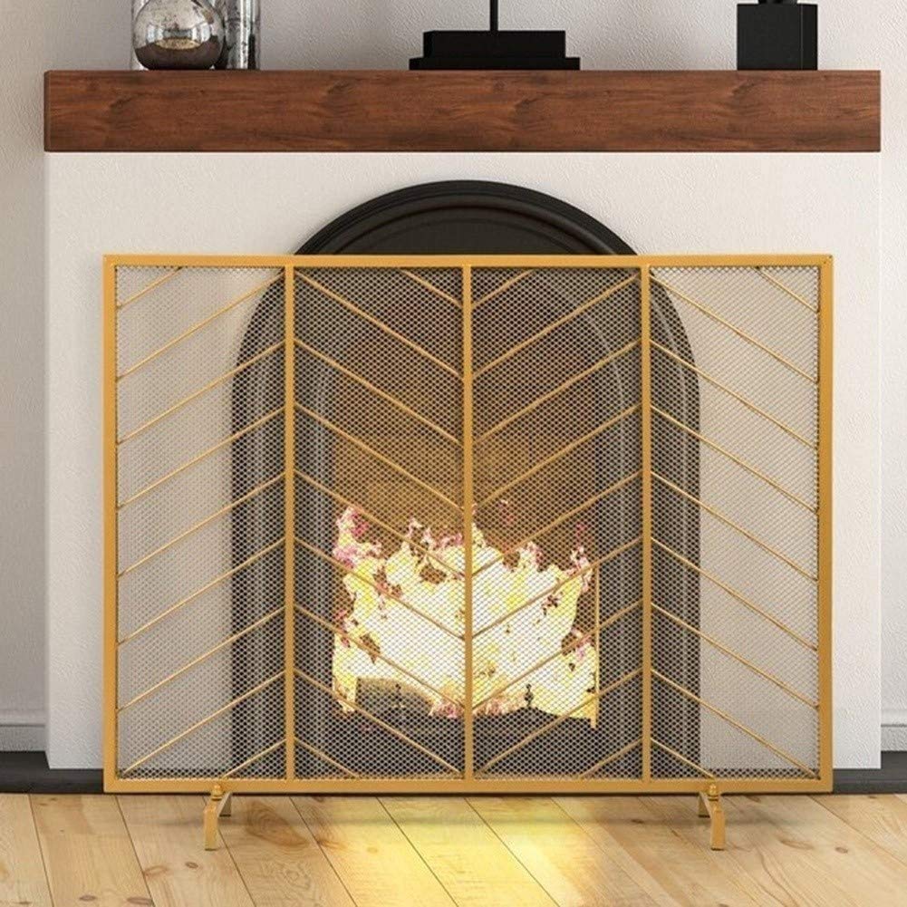 Fireplace Screen Guard, Funkenschutz, Funkenschutz, Kleiner Kamin, Kamintüren, einteiliges Stahlgitter, Funkenschutz, Baby-Feuerschutz, Holzofen-Zubehör, goldfarbener Metallgitter-Feuerschutz