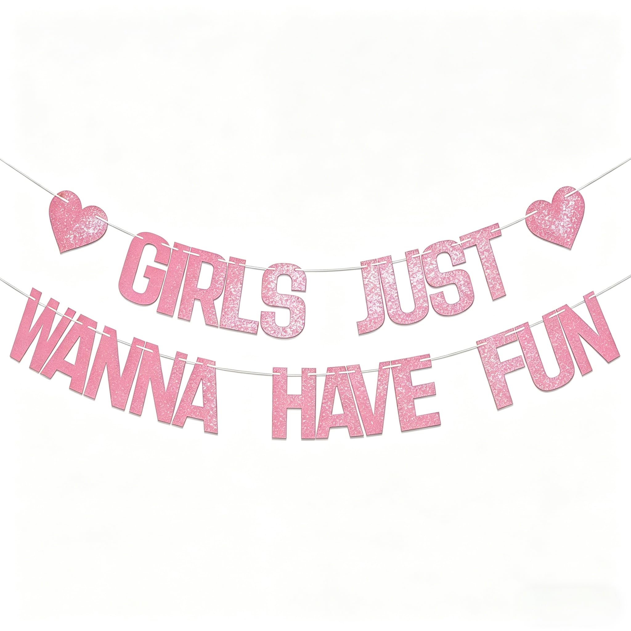Party Decorations for Girls Night - GIRLS JUST WANNA HAVE FUN Banner - Easy to Hang Party Supplies for Women Gathering, Bachelorette Decorations (Pink)