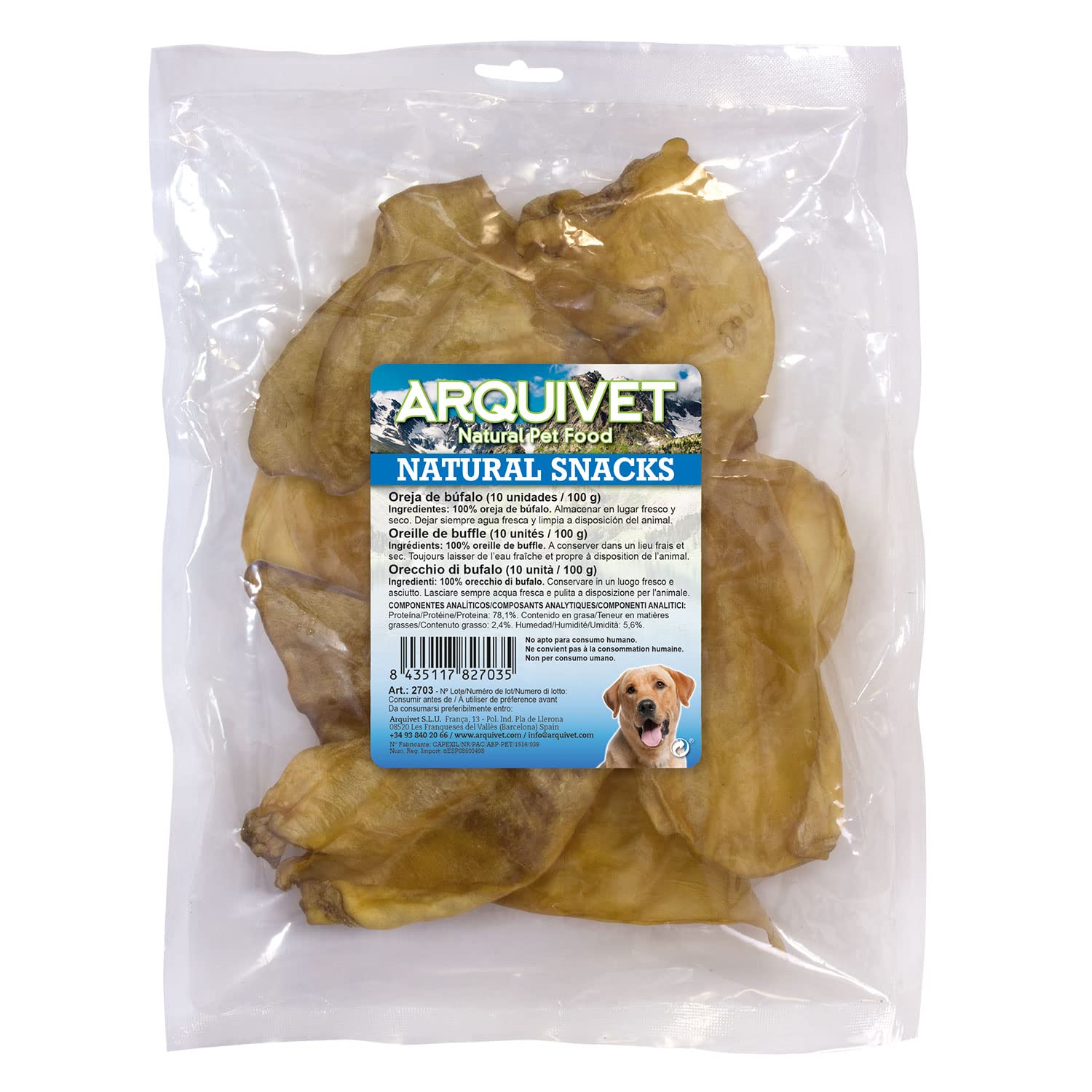 ARQUIVET Orecchie di vitello disidratata - confezzioni 10 unità - Snack 100% naturali per cani