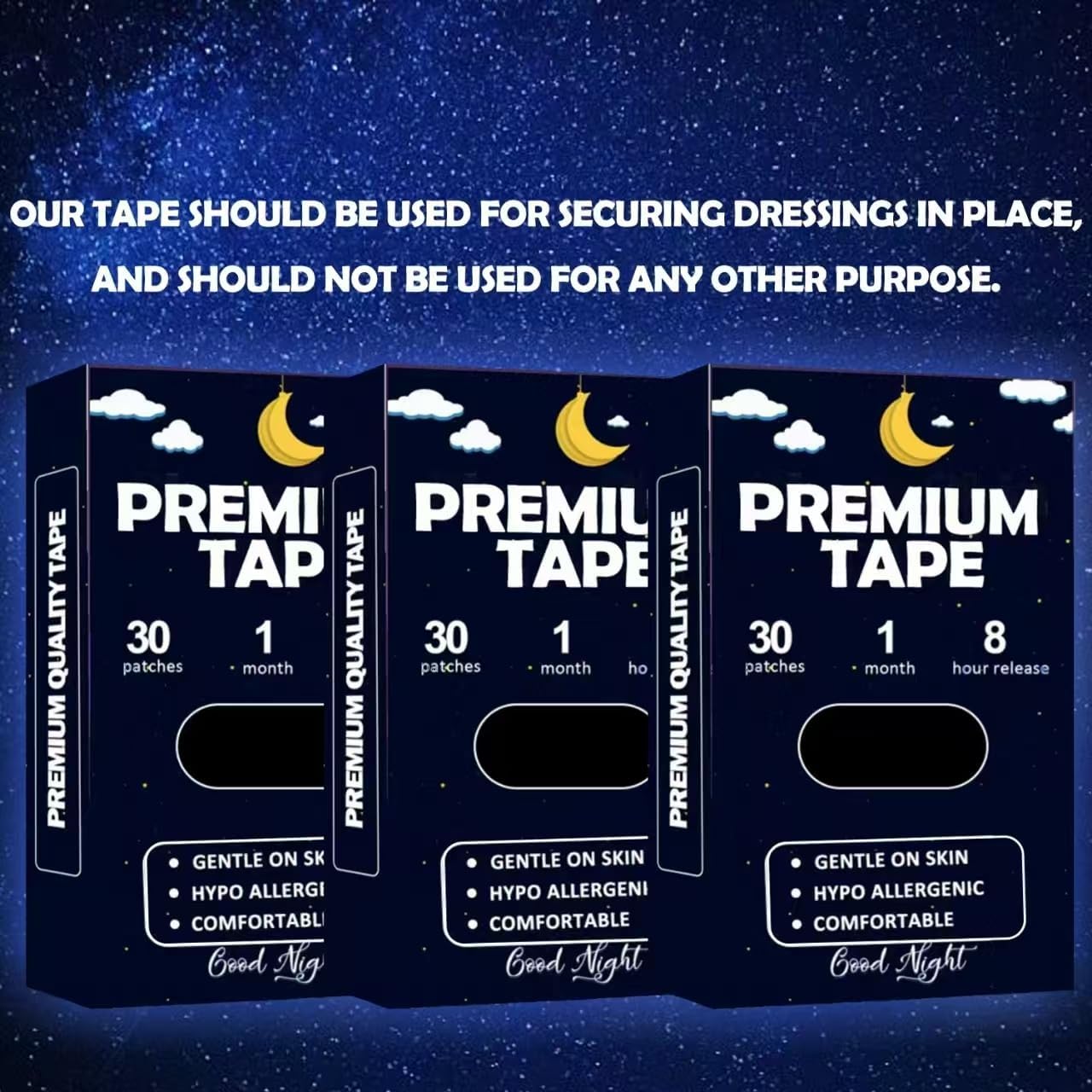 Black Mouth Tape for Sleeping (90 Pack) – Hypoallergenic Cotton Adhesive – Latex-Free, Pain-Free Removal & Gentle on Skin – Premium Quality Strips