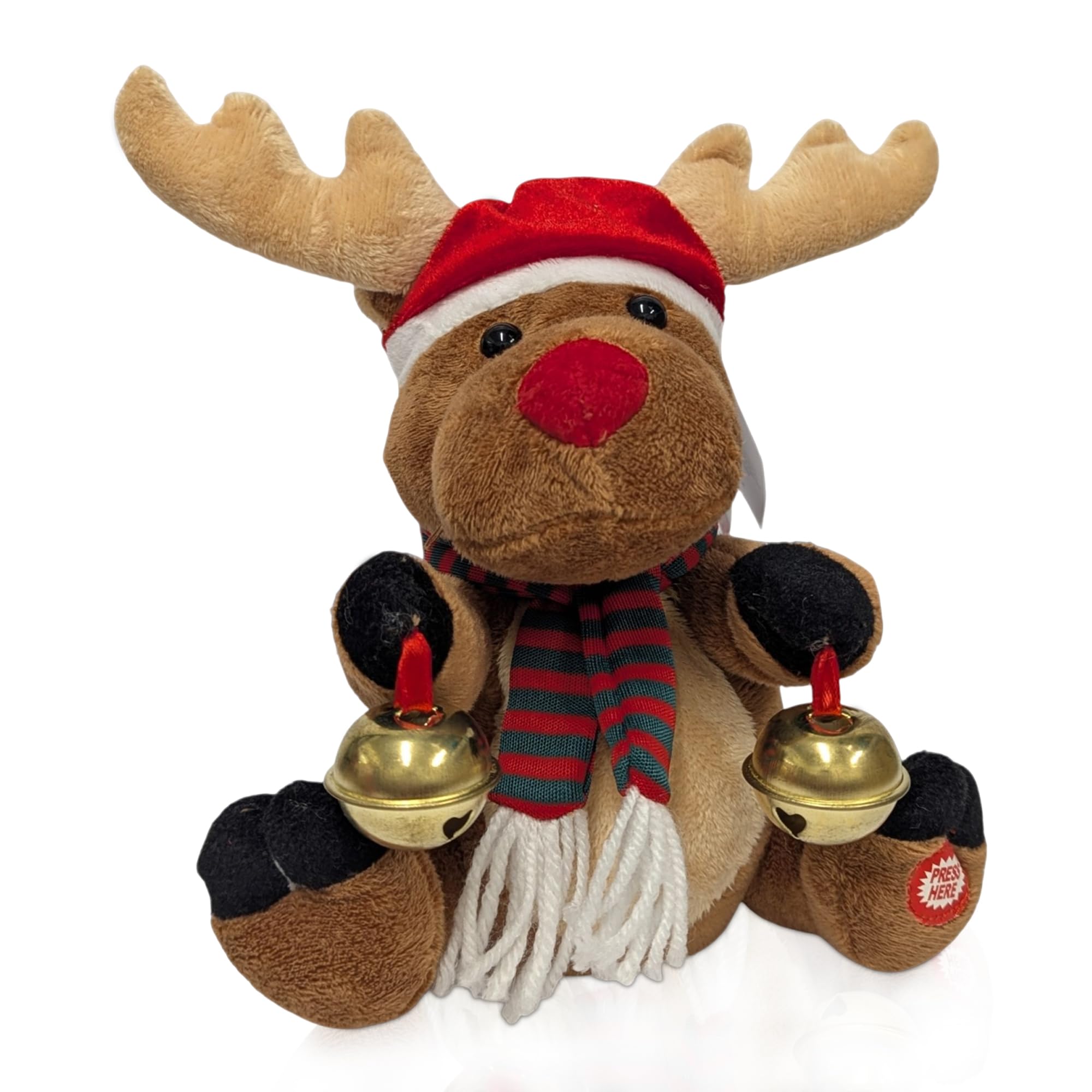 Animated Reindeer– Press-to-Play Plush Christmas Reindeer with Sound and Movement – Cuddly for Christmas Decorations – Ideal for Festive Displays & Secret Santa Gifts (17cm x 13cm x 19cm)