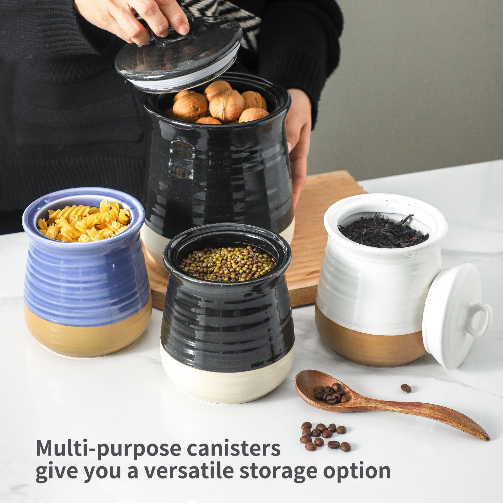 Hasense Recipiente de cerámica para cocina, recipiente de café de 88 onzas con tapa, tarro hermético de almacenamiento de alimentos para granos de café, frutos secos, dulces, especias, harina y